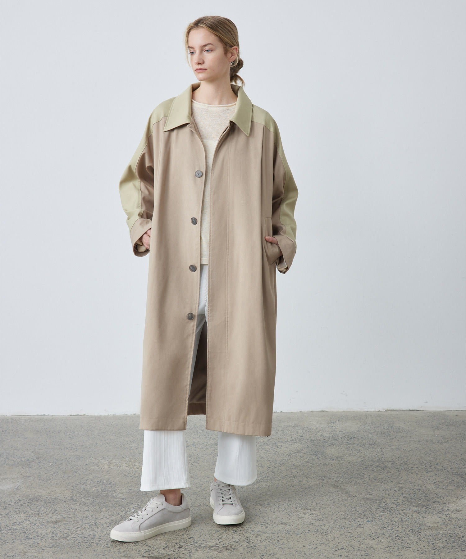 Oversized Bi-Color Raglan Sleeve Trench Coat