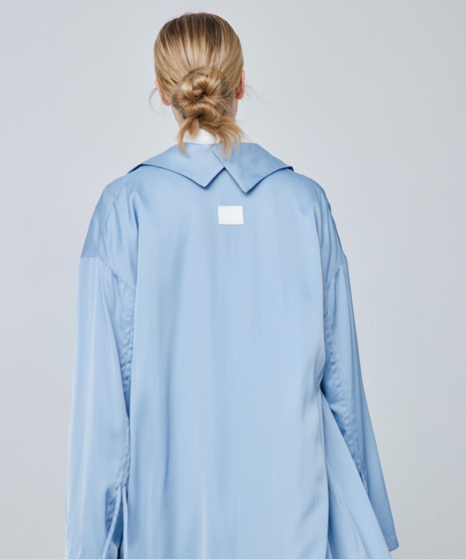 Gathered Sleeve Draped Satin Long Coat