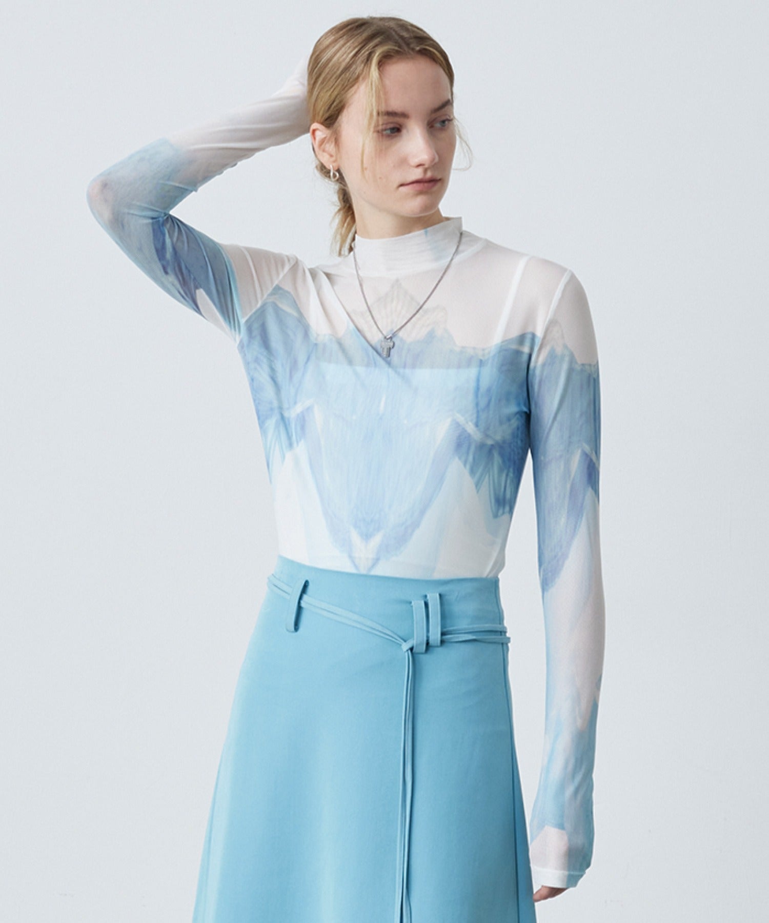 Sheer Print High-Neck Top