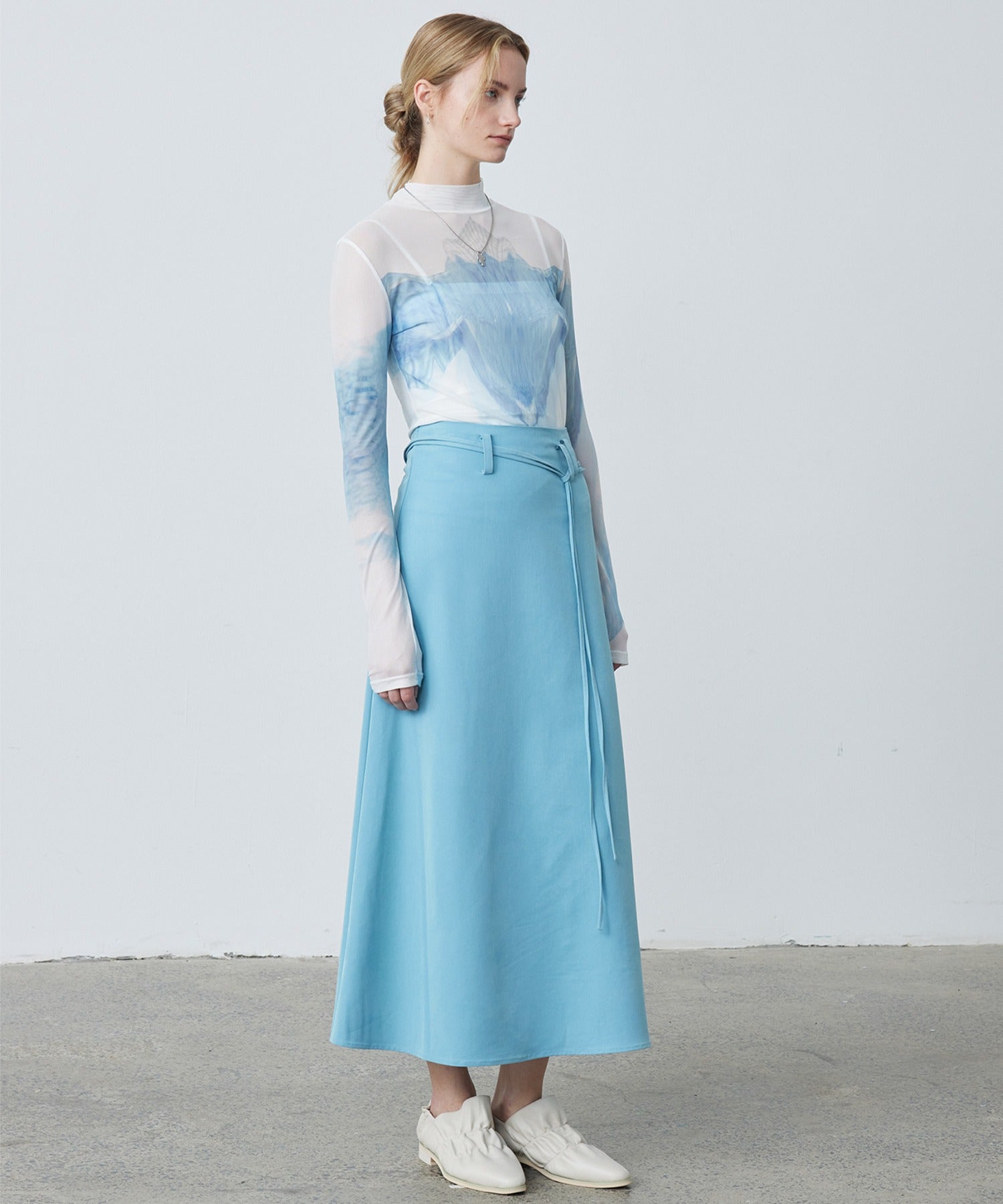 Sheer Print High-Neck Top