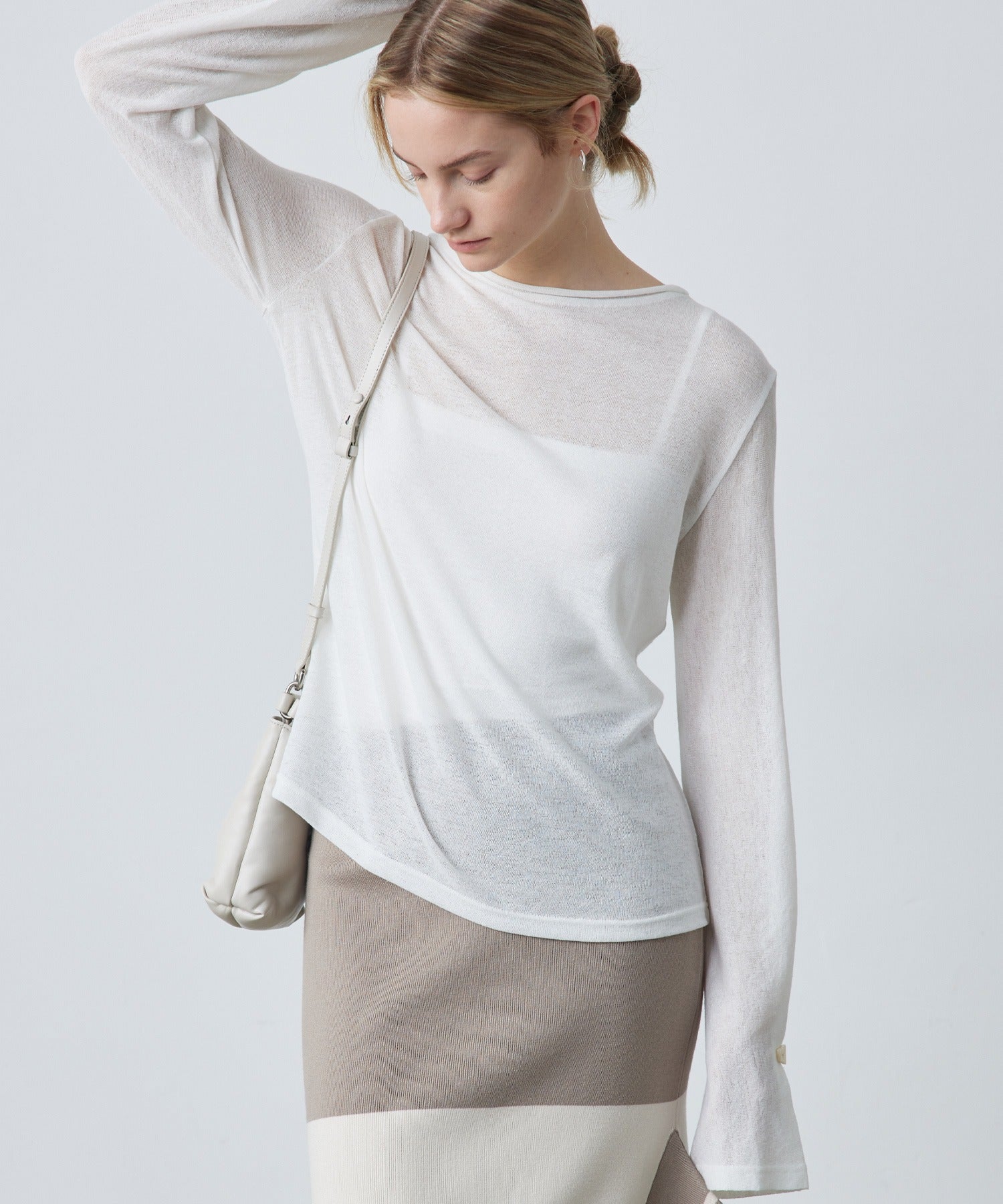 Sheer Knit Flare Sleeve Long Tee