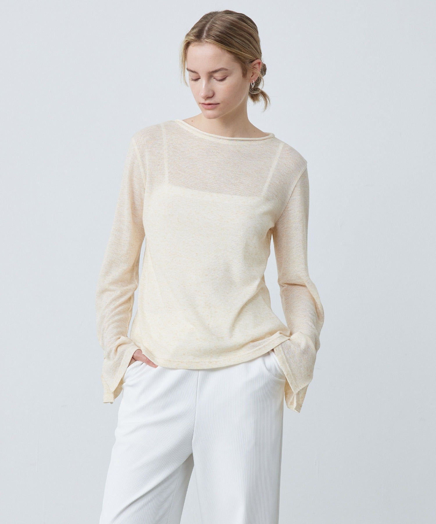 Sheer Knit Flare Sleeve Long Tee