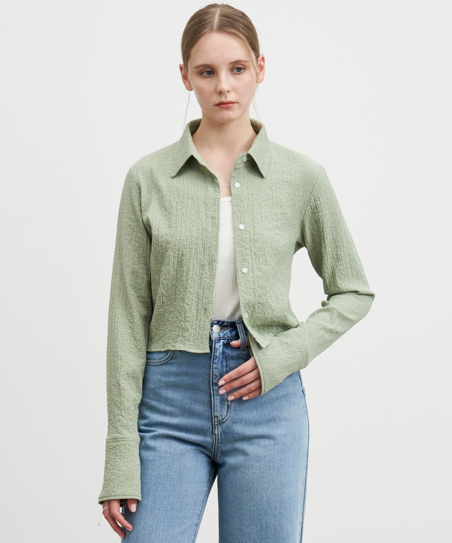 Short-Length Shirring Blouse