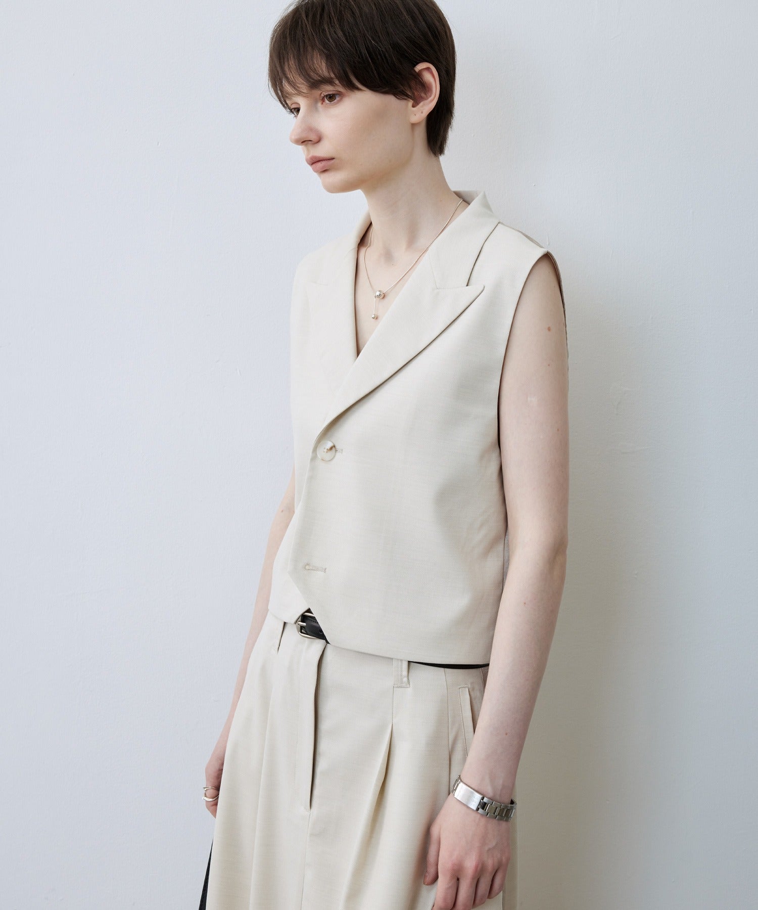 Backless Tailored Vest with Acetate Paneling