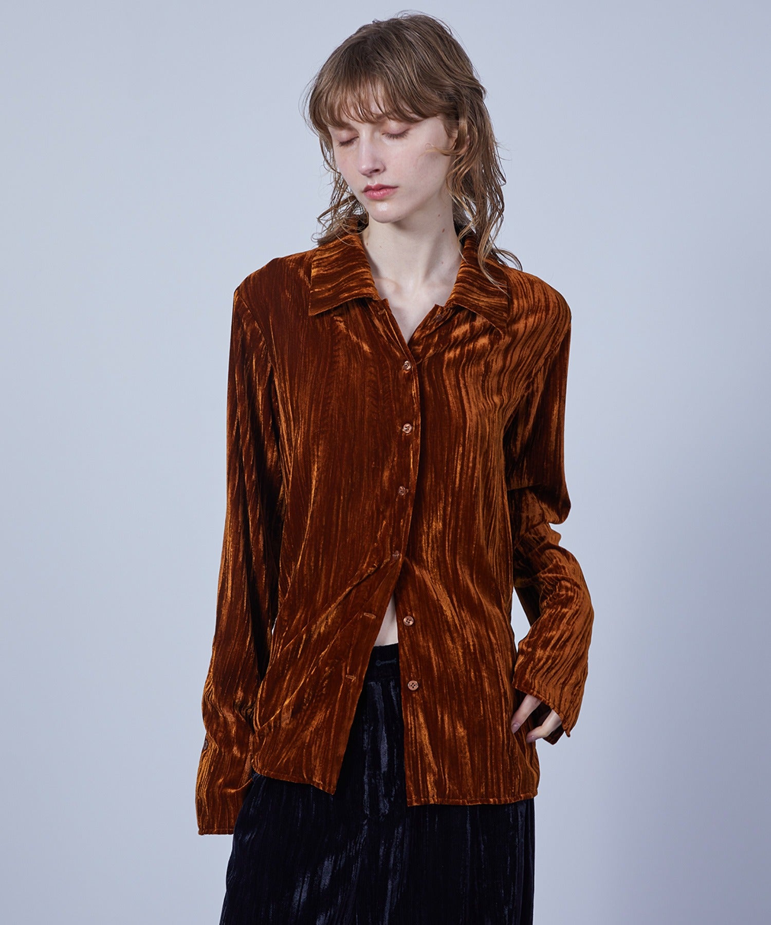 3-Way Crinkled Velvet Narrow Shirt