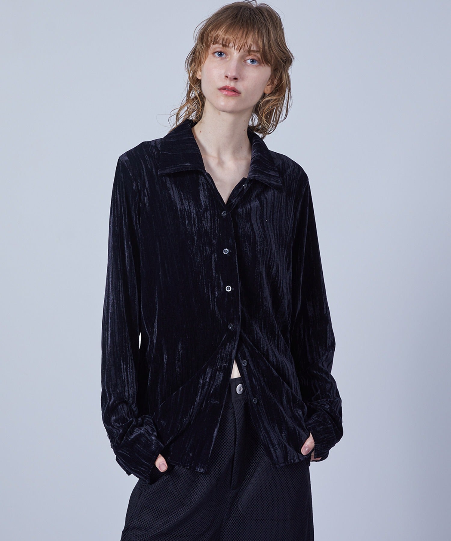 3-Way Crinkled Velvet Narrow Shirt