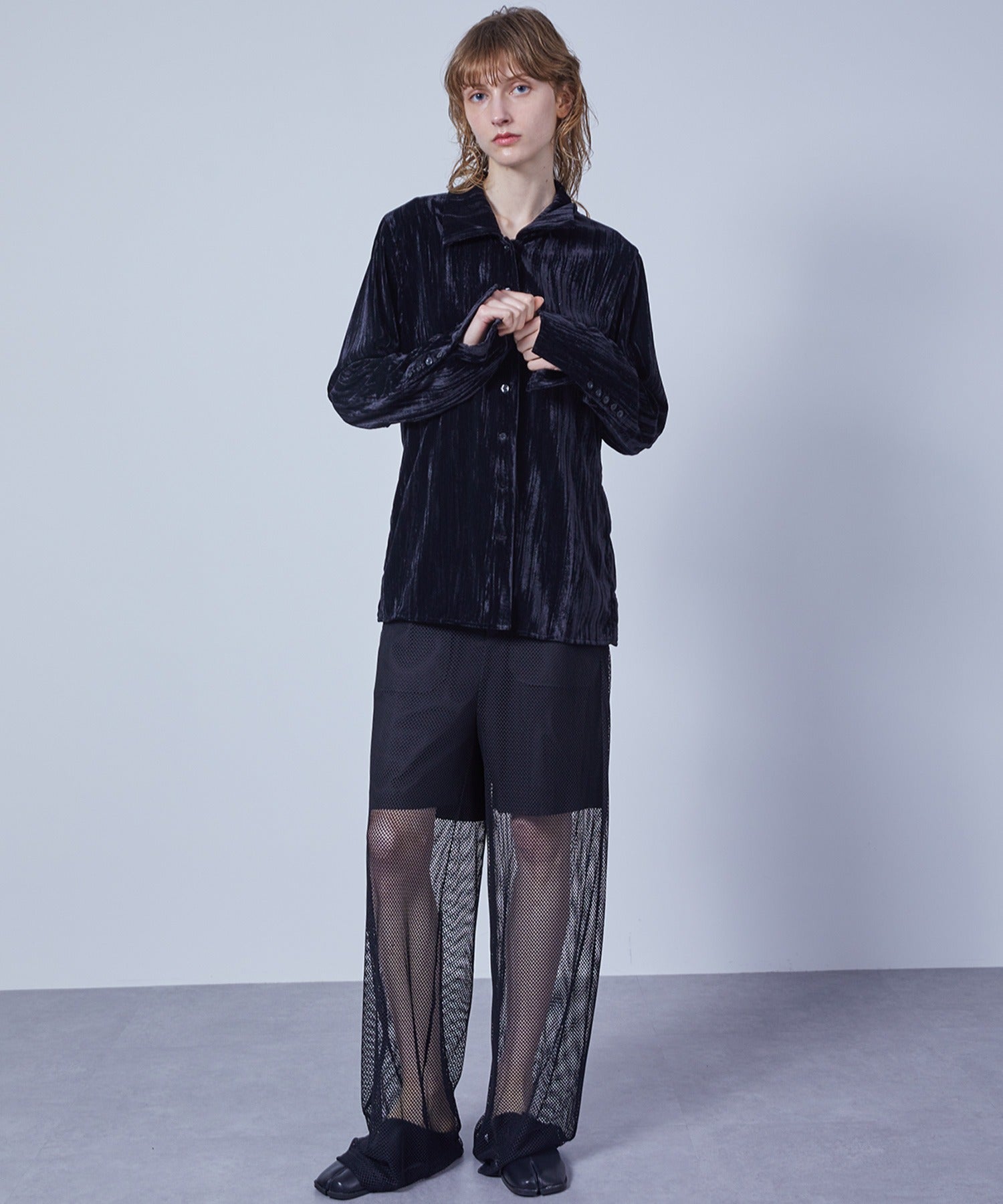 3-Way Crinkled Velvet Narrow Shirt