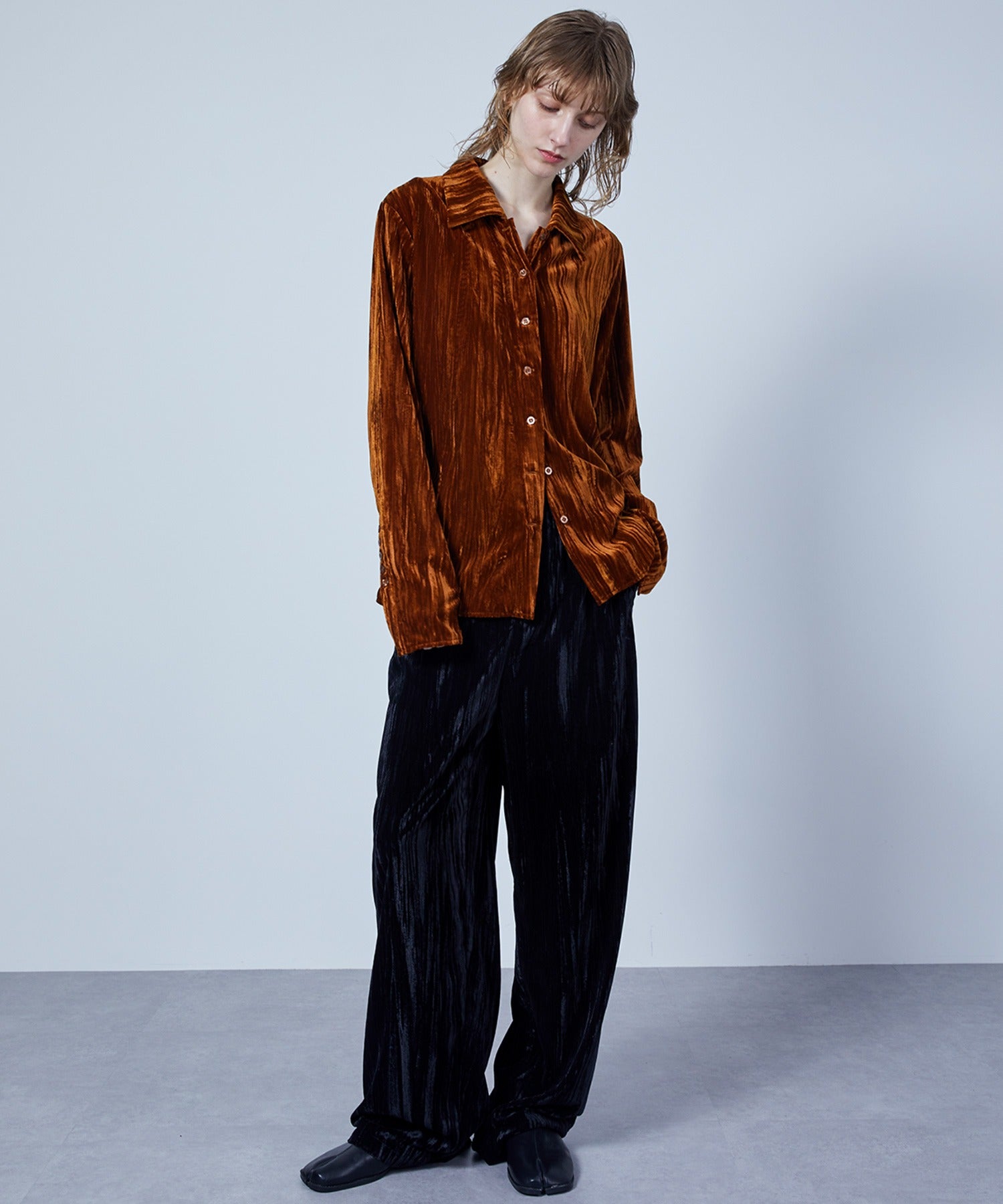 3-Way Crinkled Velvet Narrow Shirt