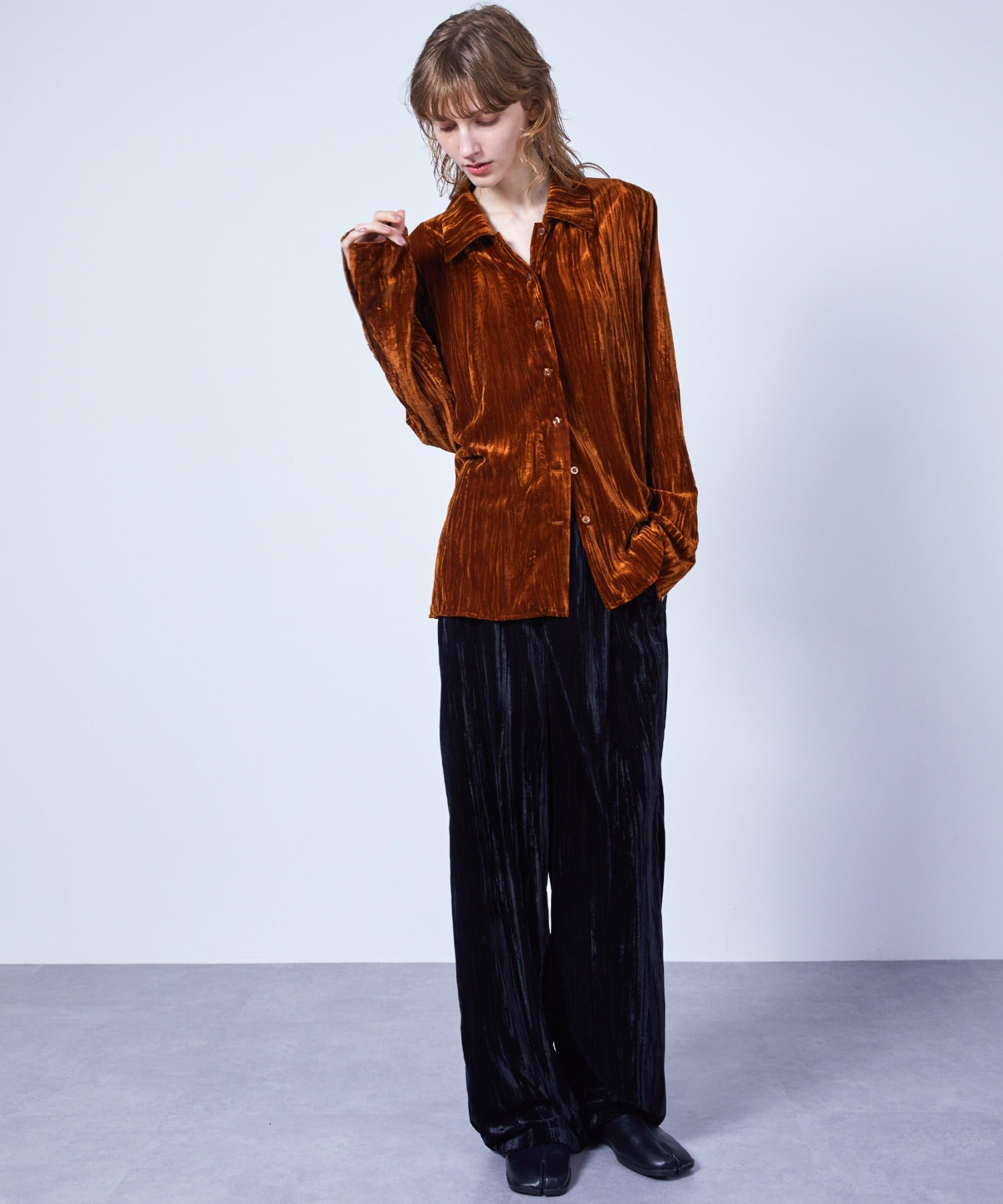 3-Way Crinkled Velvet Narrow Shirt