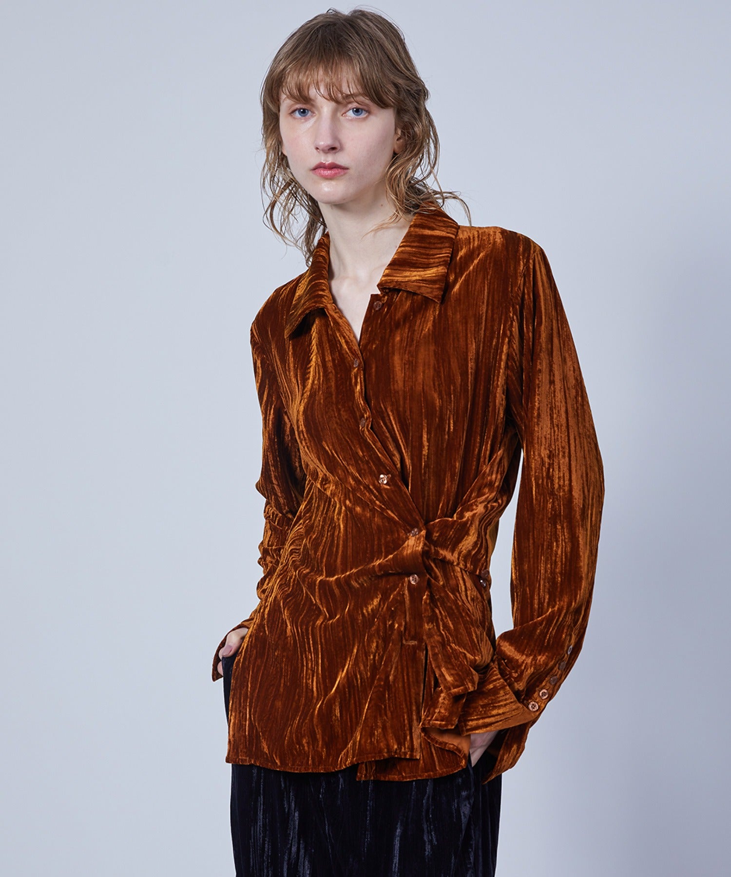 3-Way Crinkled Velvet Narrow Shirt