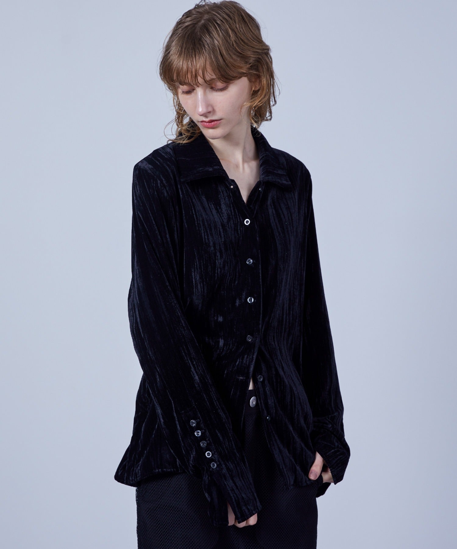 3-Way Crinkled Velvet Narrow Shirt