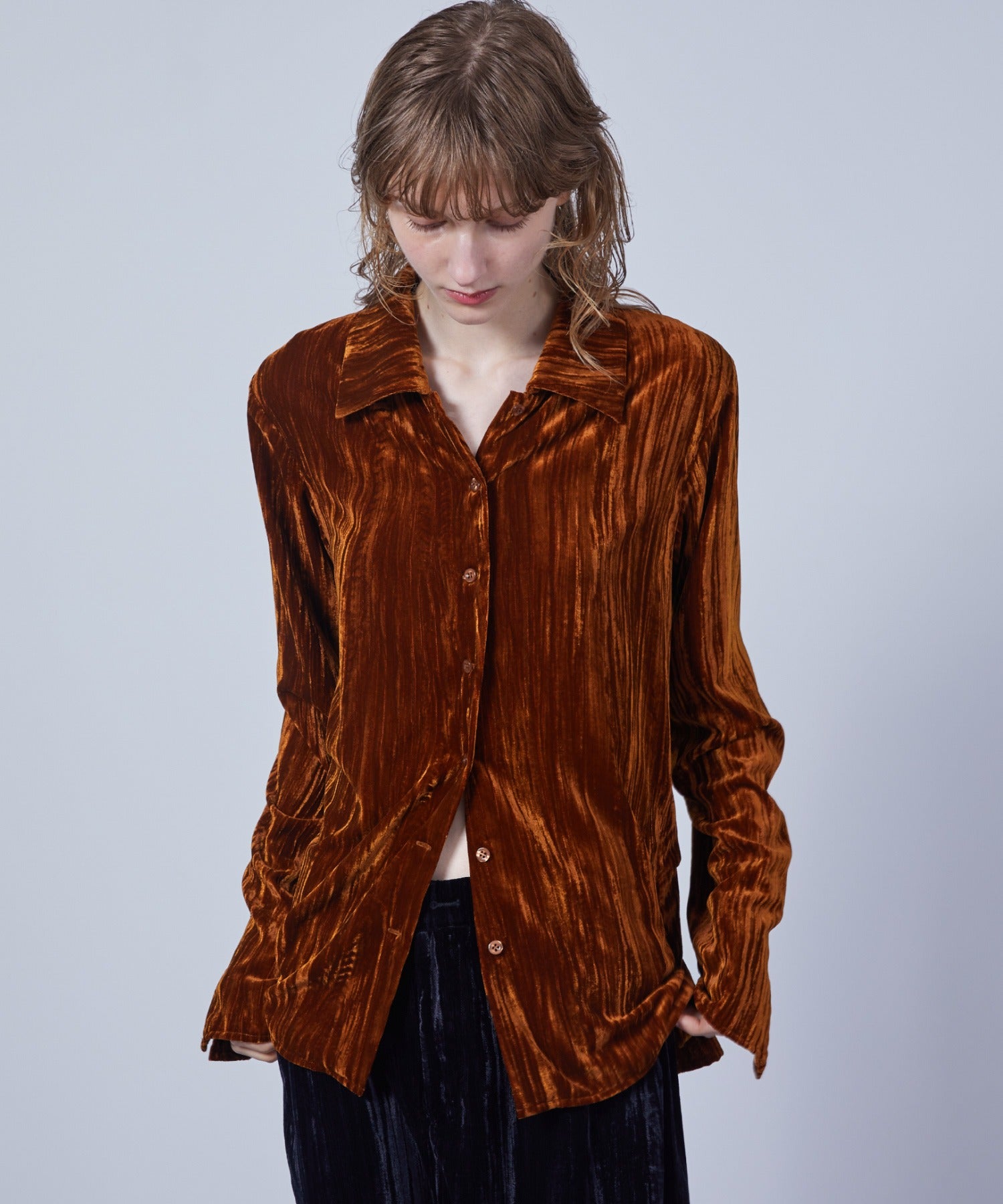 3-Way Crinkled Velvet Narrow Shirt