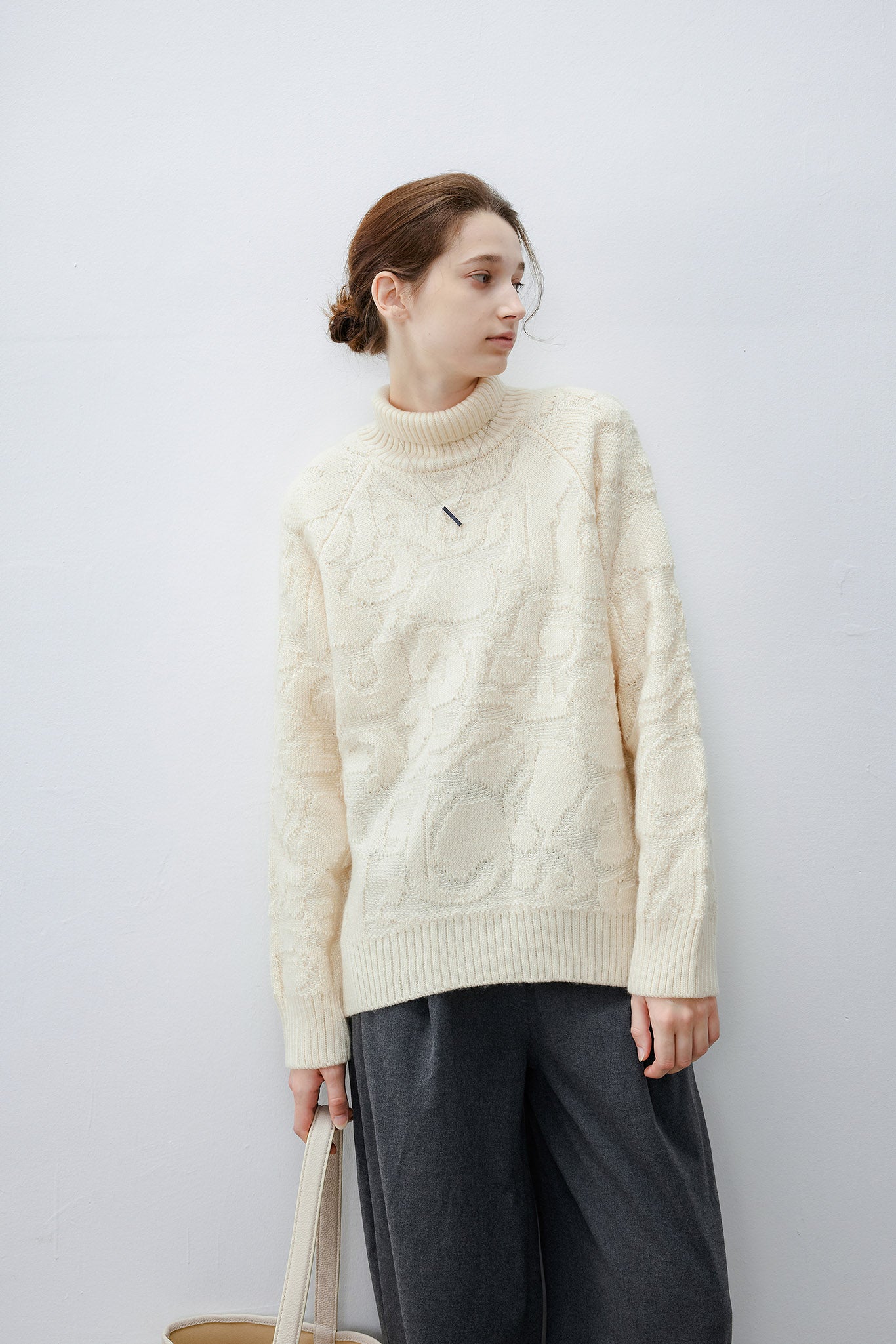 [tageechita] High neck jacquard design knit