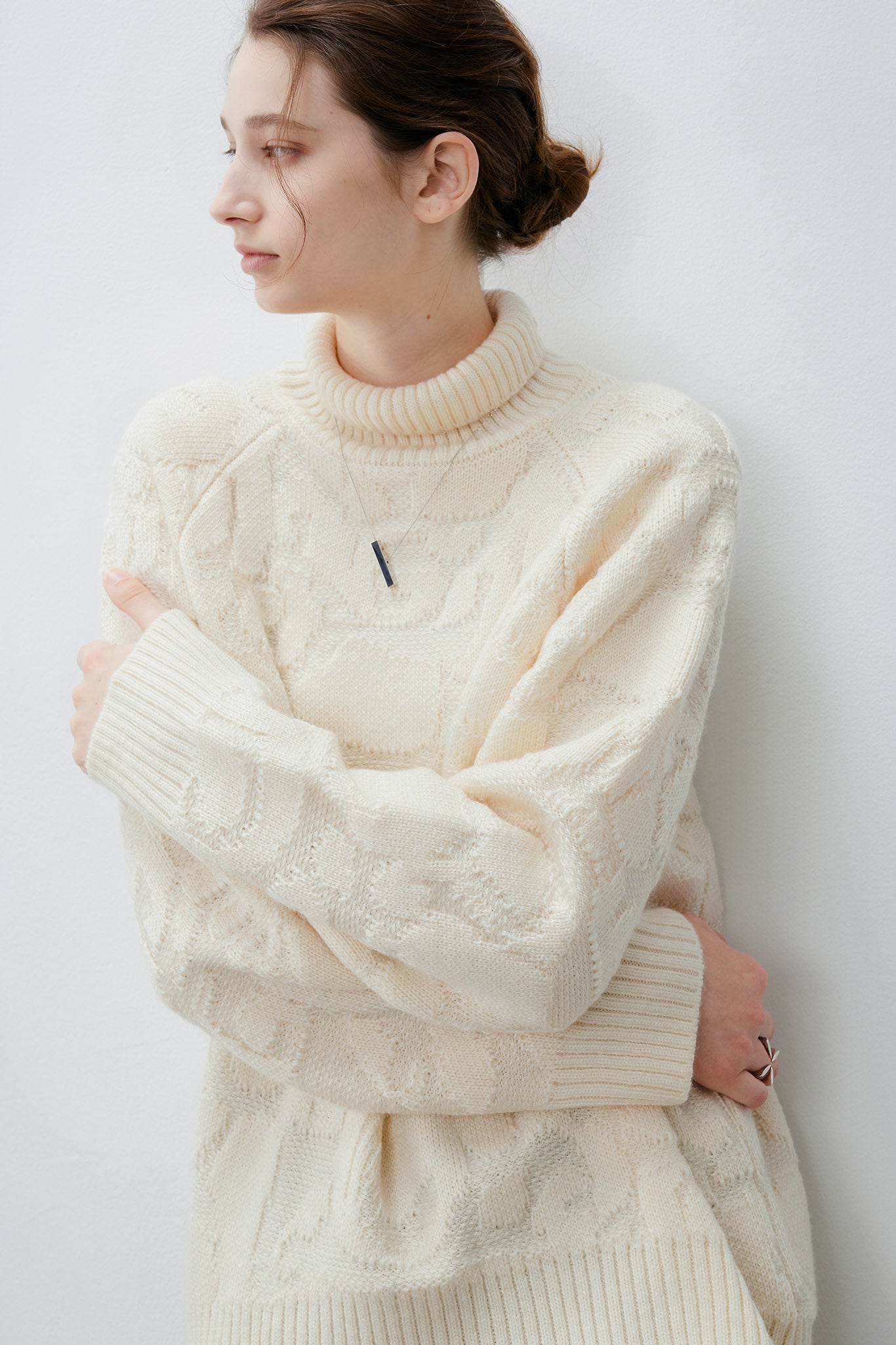 [tageechita] High neck jacquard design knit