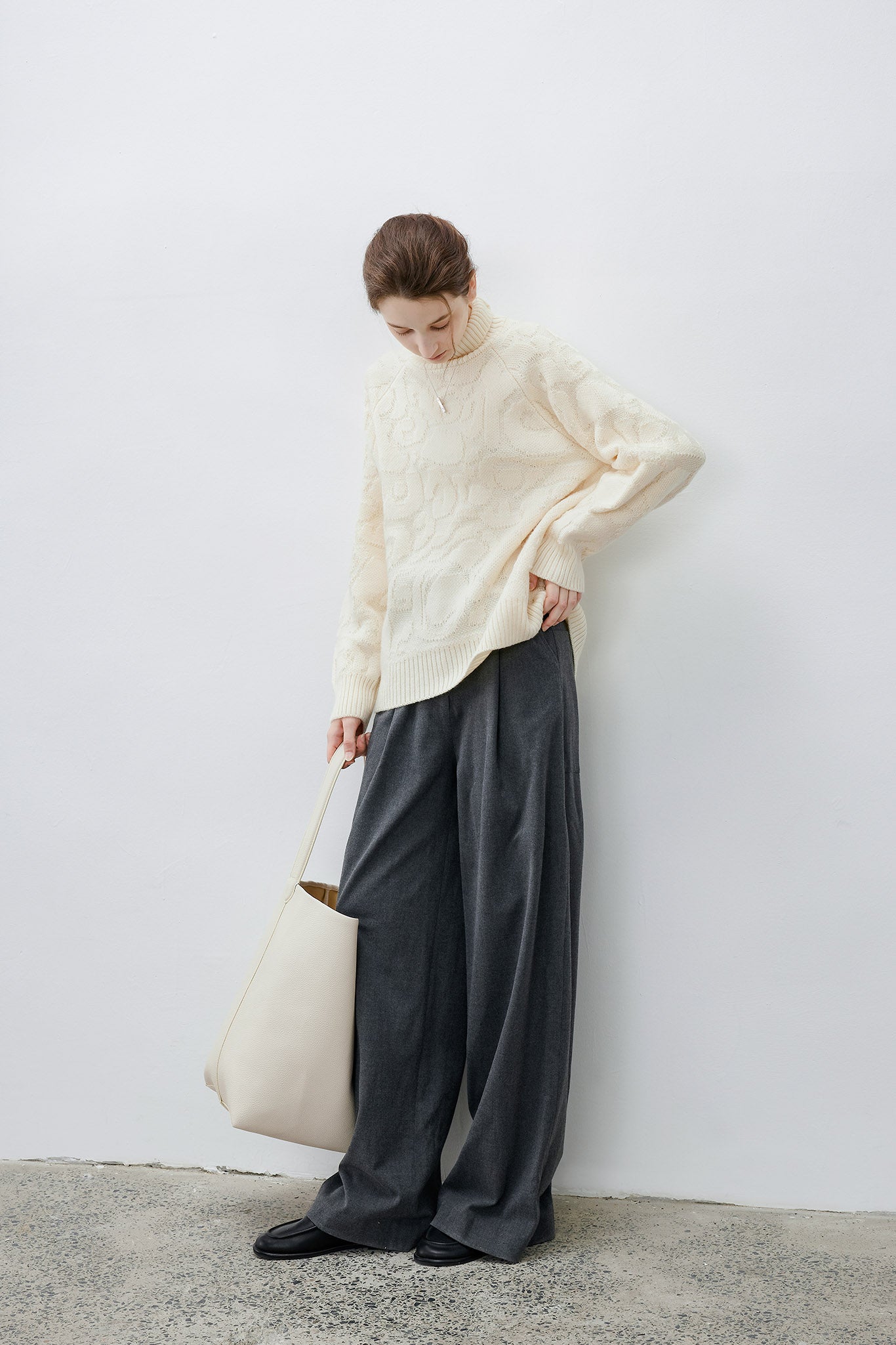 [tageechita] High neck jacquard design knit