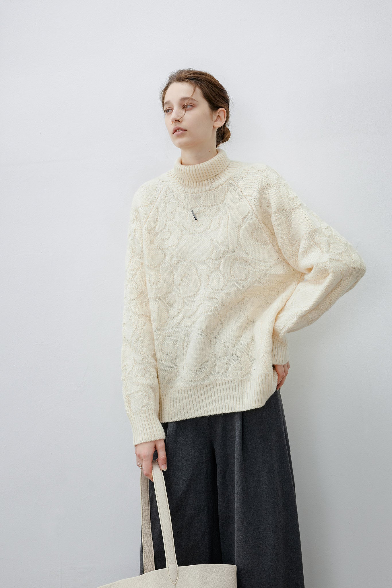 [tageechita] High neck jacquard design knit