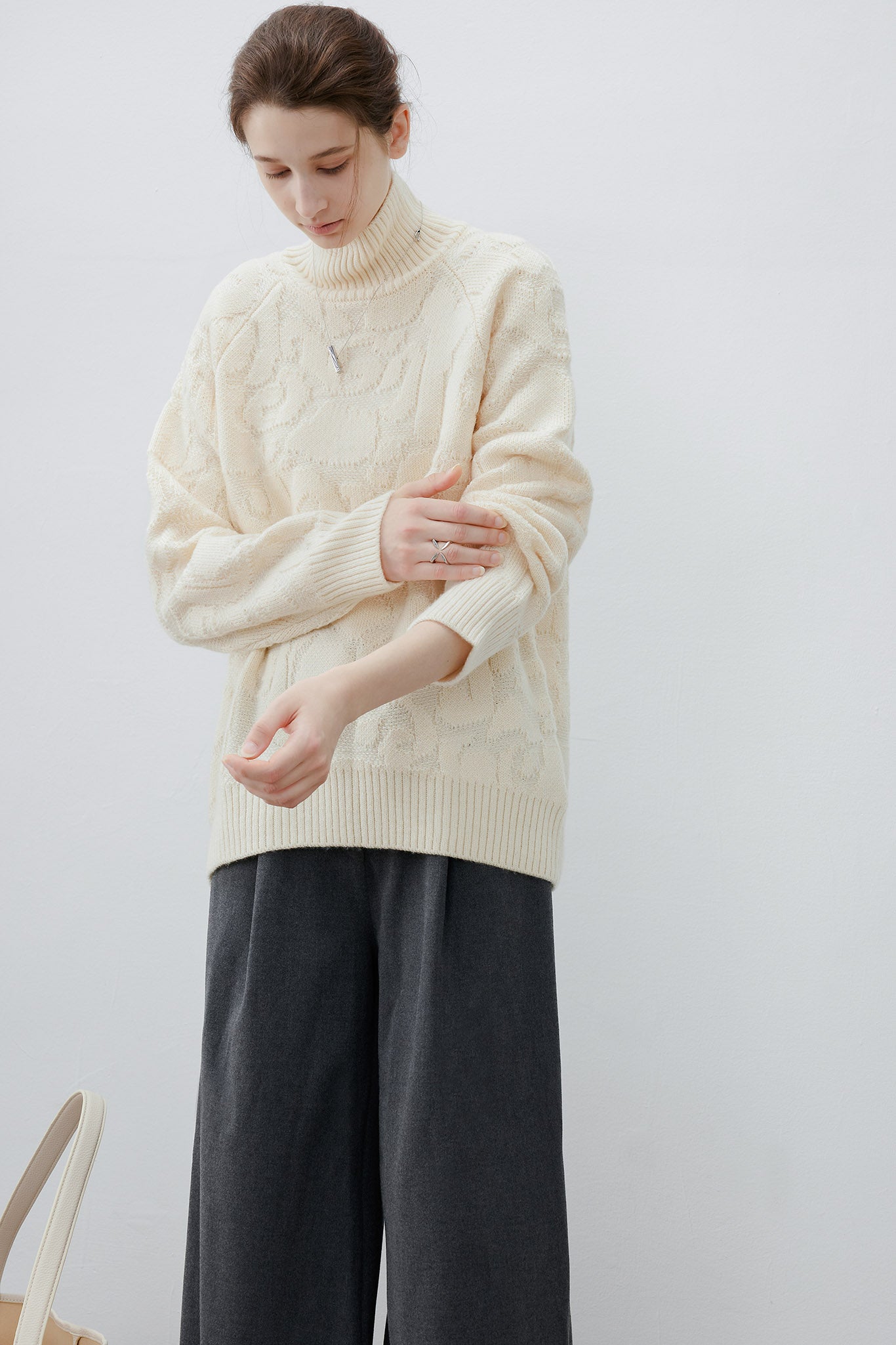 [tageechita] High neck jacquard design knit