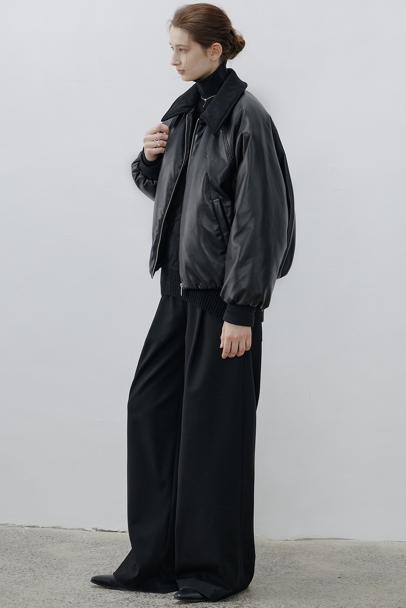 [tageechita] Faux leather flight blouson - S / BLACK