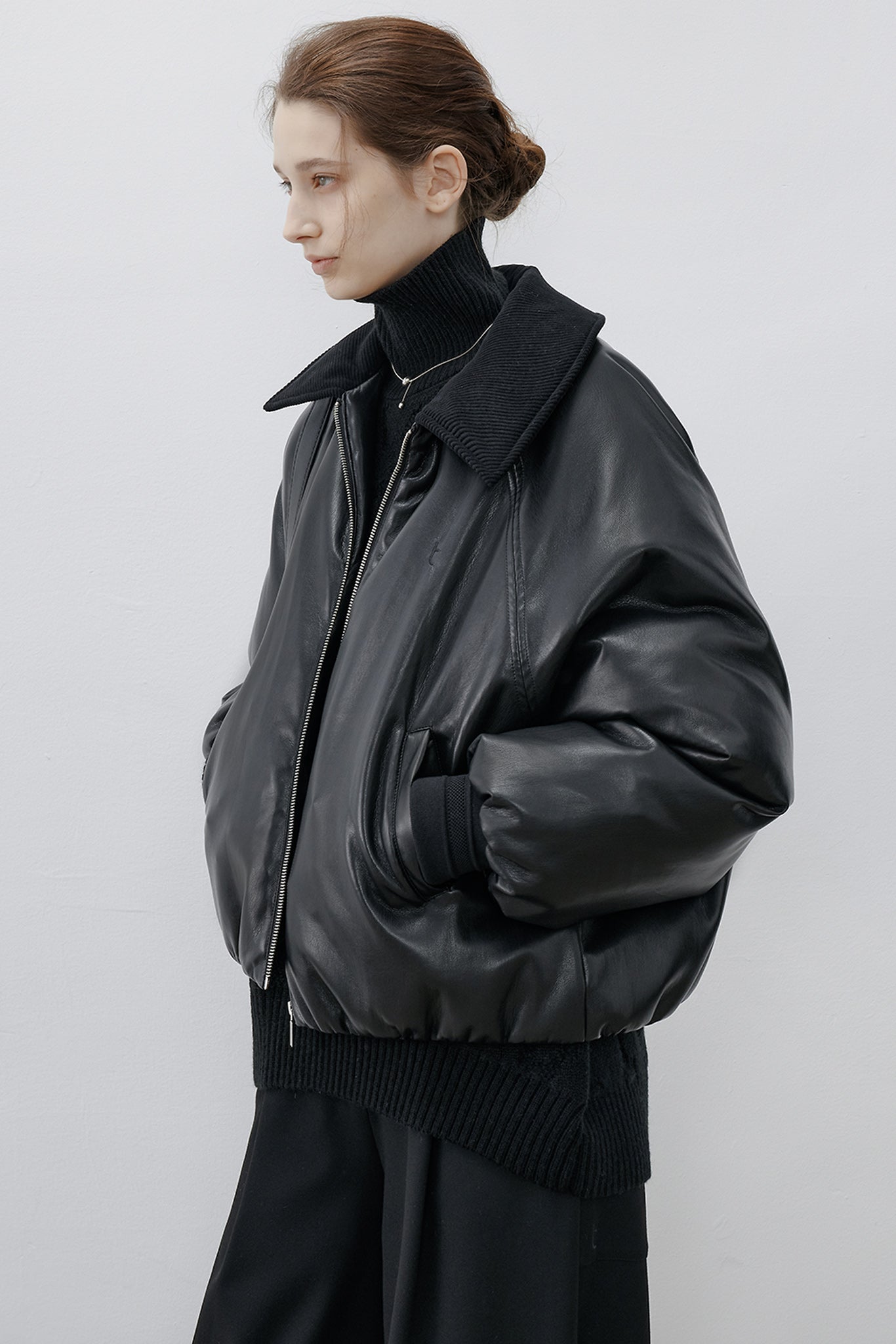 [tageechita] Faux leather flight blouson