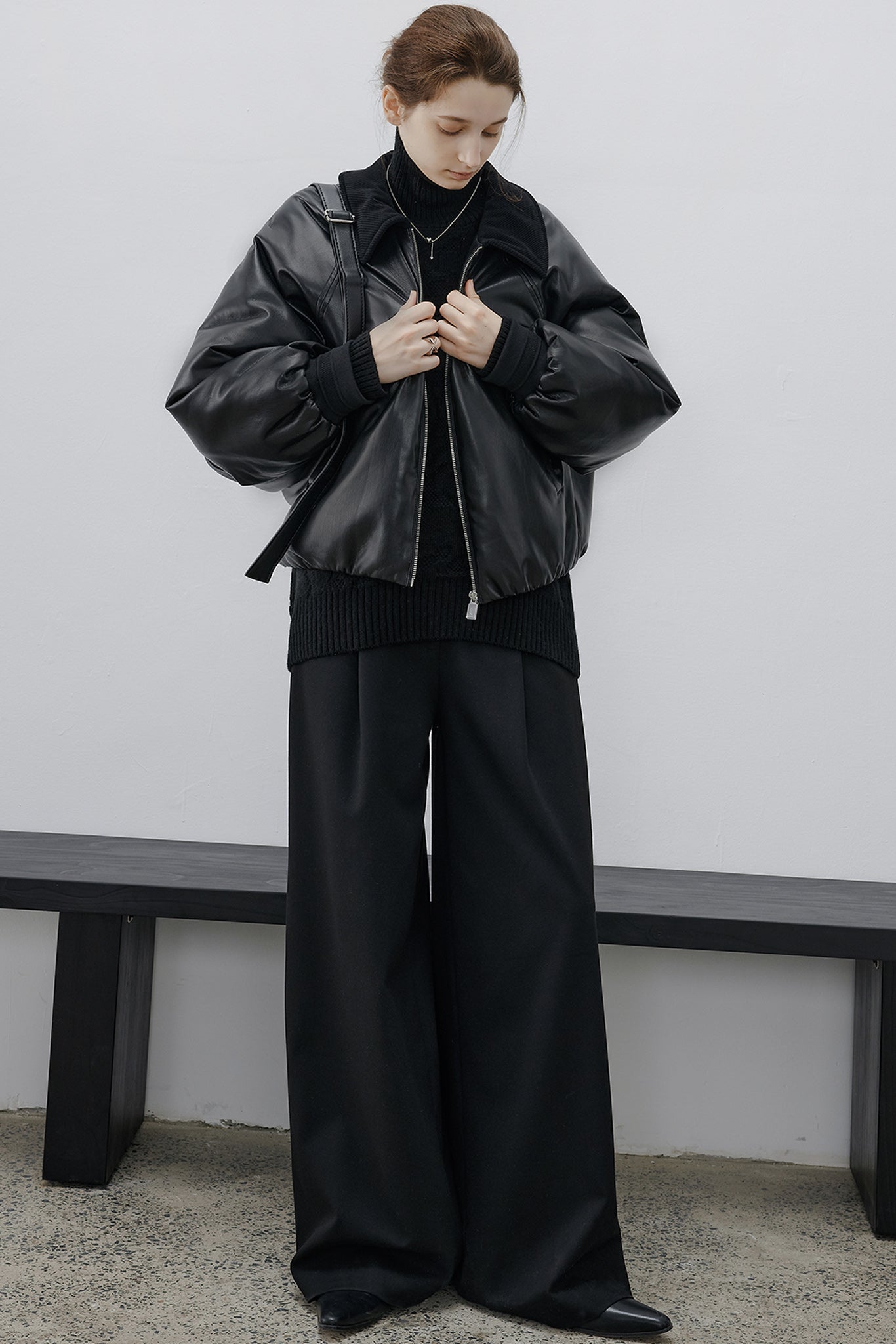 [tageechita] Faux leather flight blouson