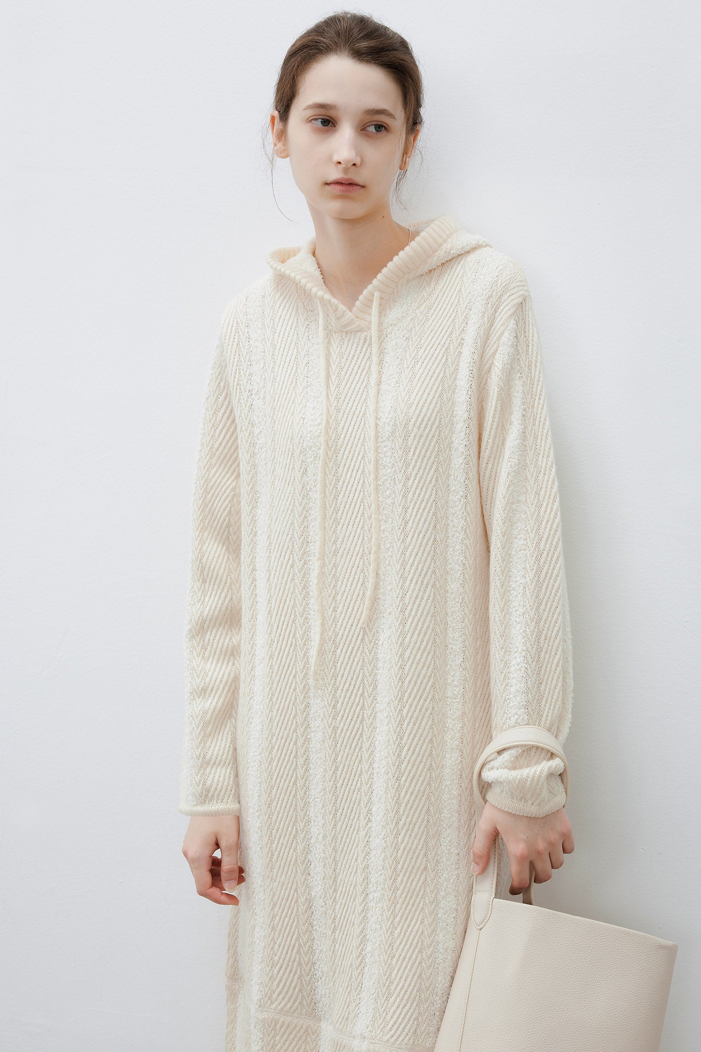 [tageechita] Hooded fringe knit dress