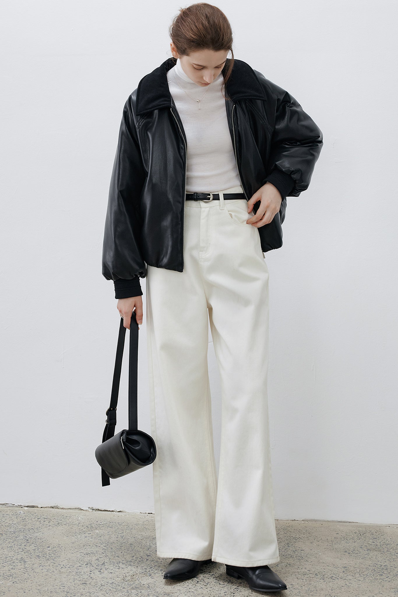 [tageechita] Faux leather flight blouson