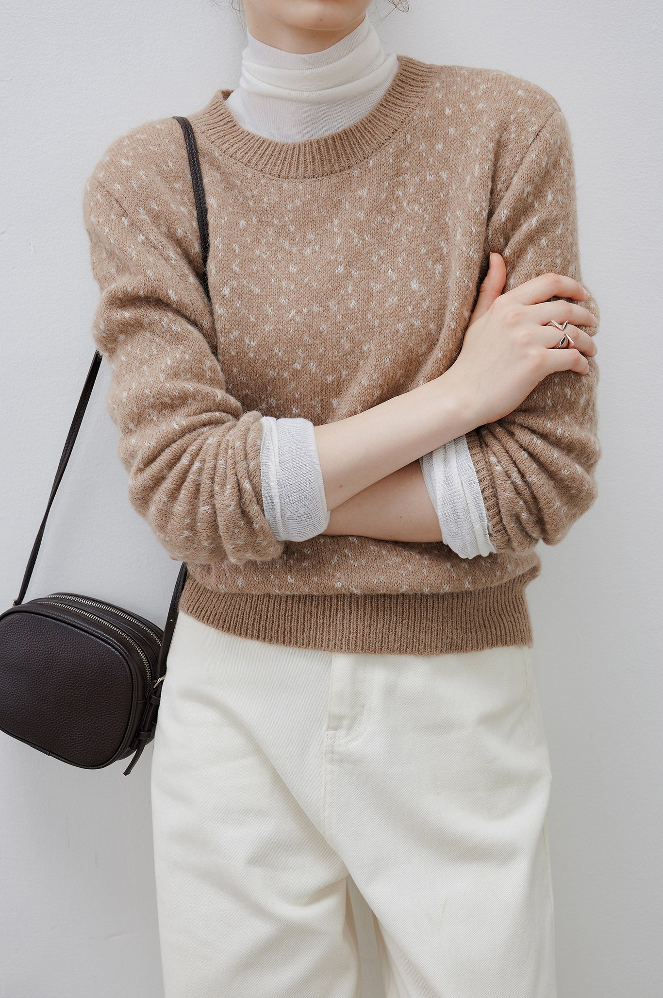 [tageechita] Wool blend jacquard crew neck knit