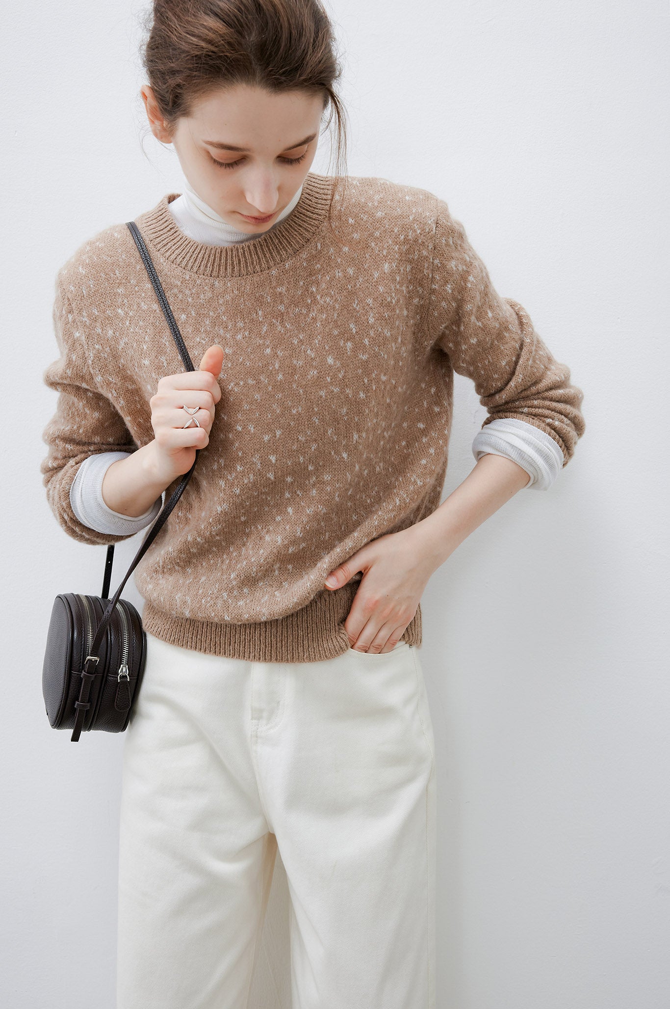 [tageechita] Wool blend jacquard crew neck knit