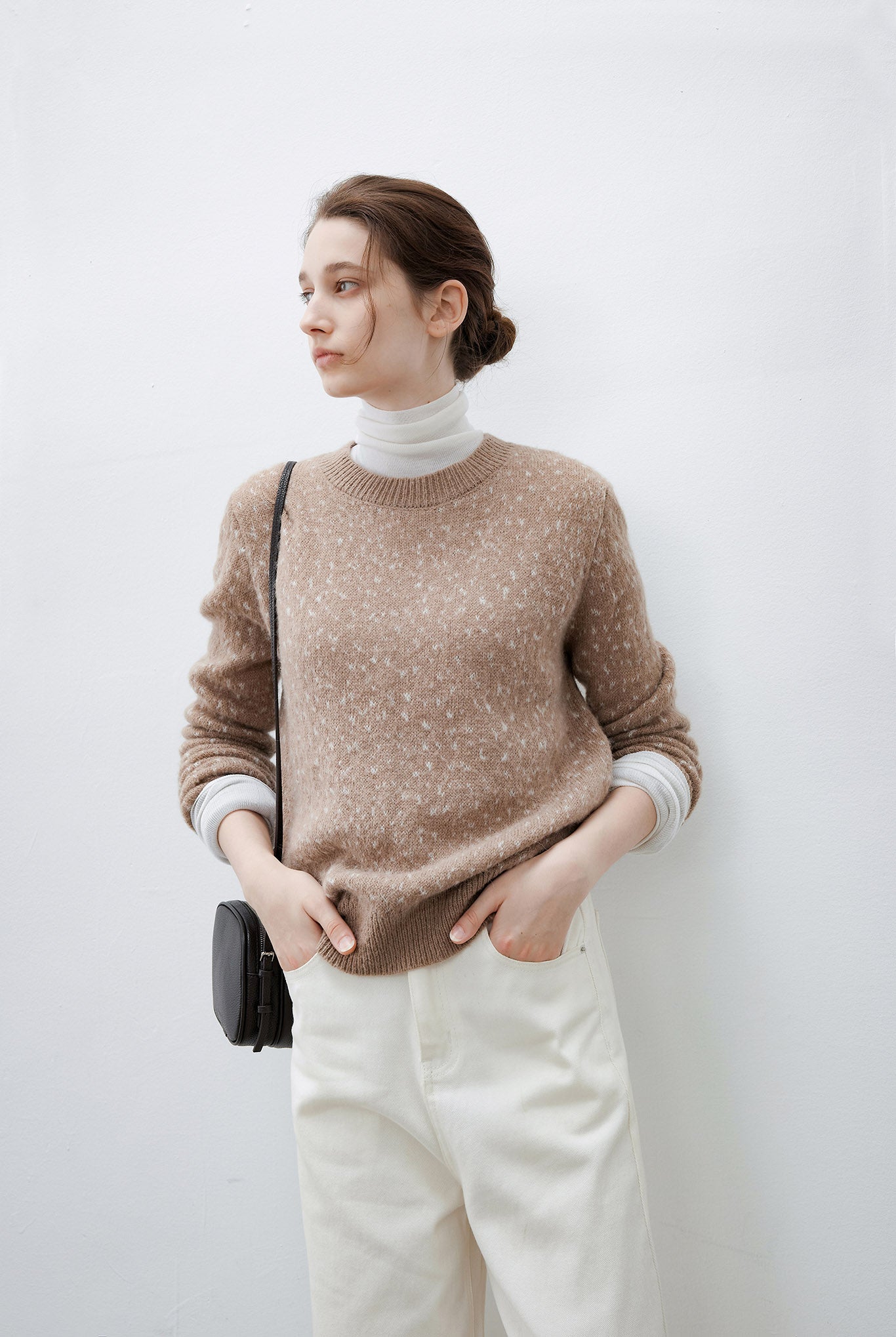 [tageechita] Wool blend jacquard crew neck knit