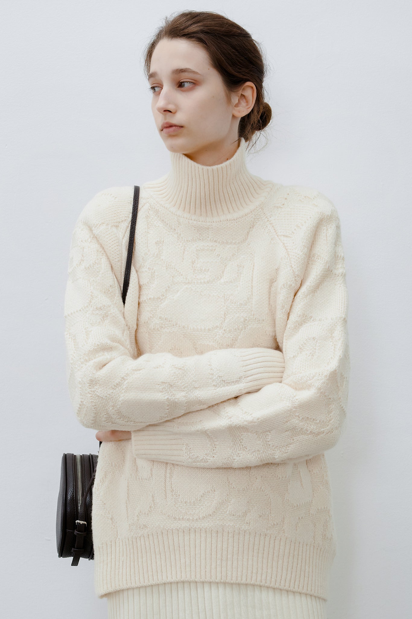 [tageechita] High neck jacquard design knit