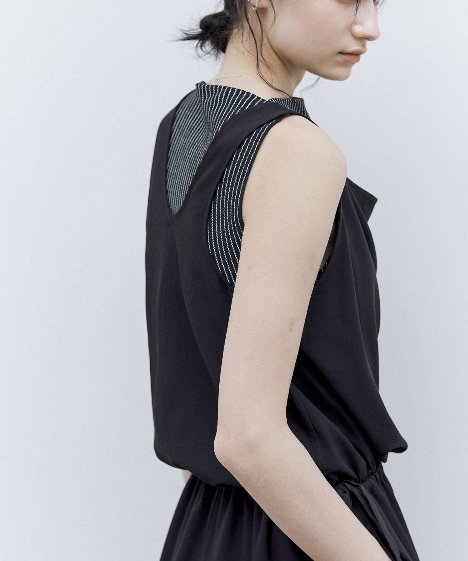 Striped Sleeveless Top with Adjustable Hem & Boat Neck