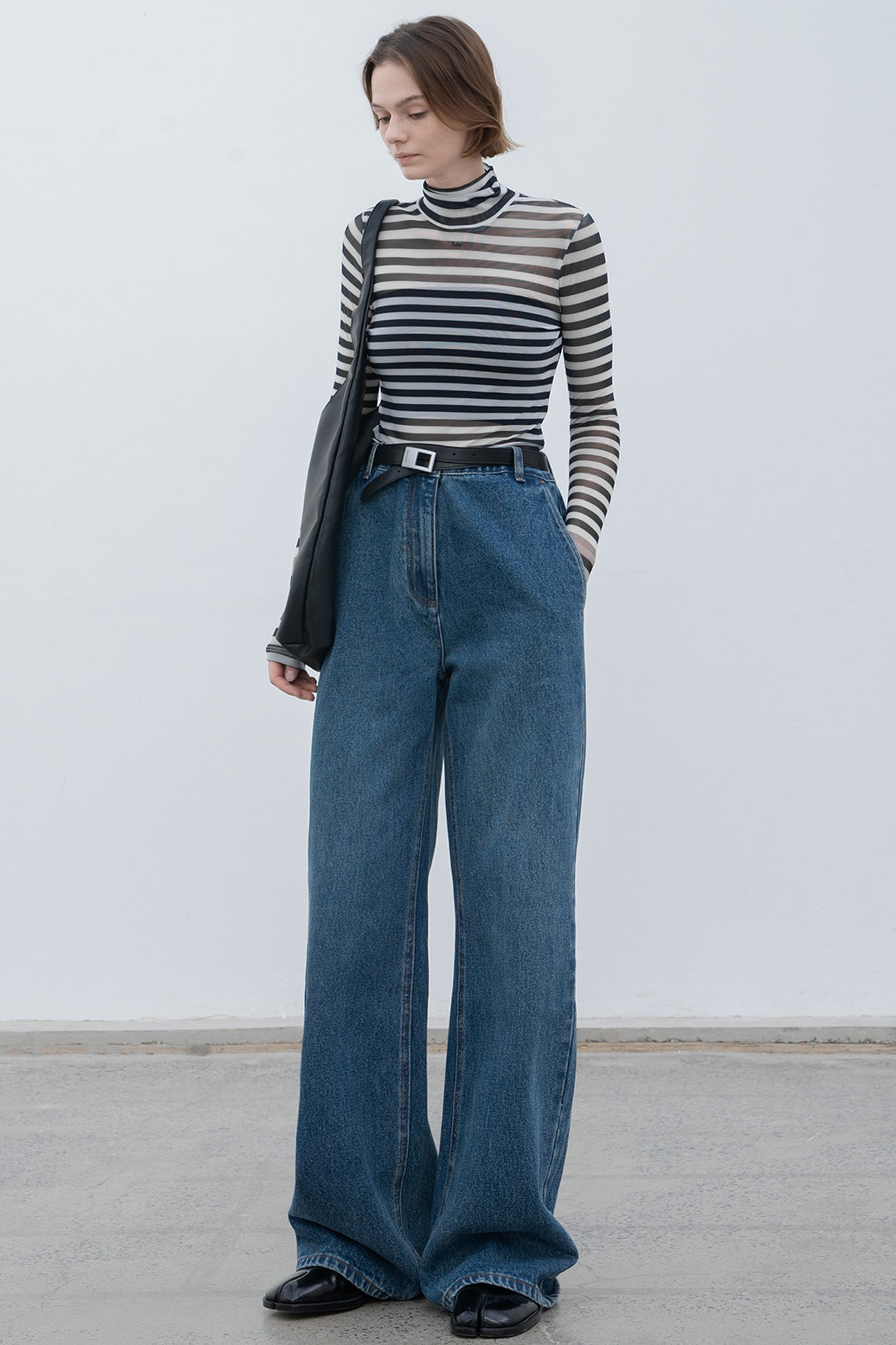 narrow wide straight denim pants