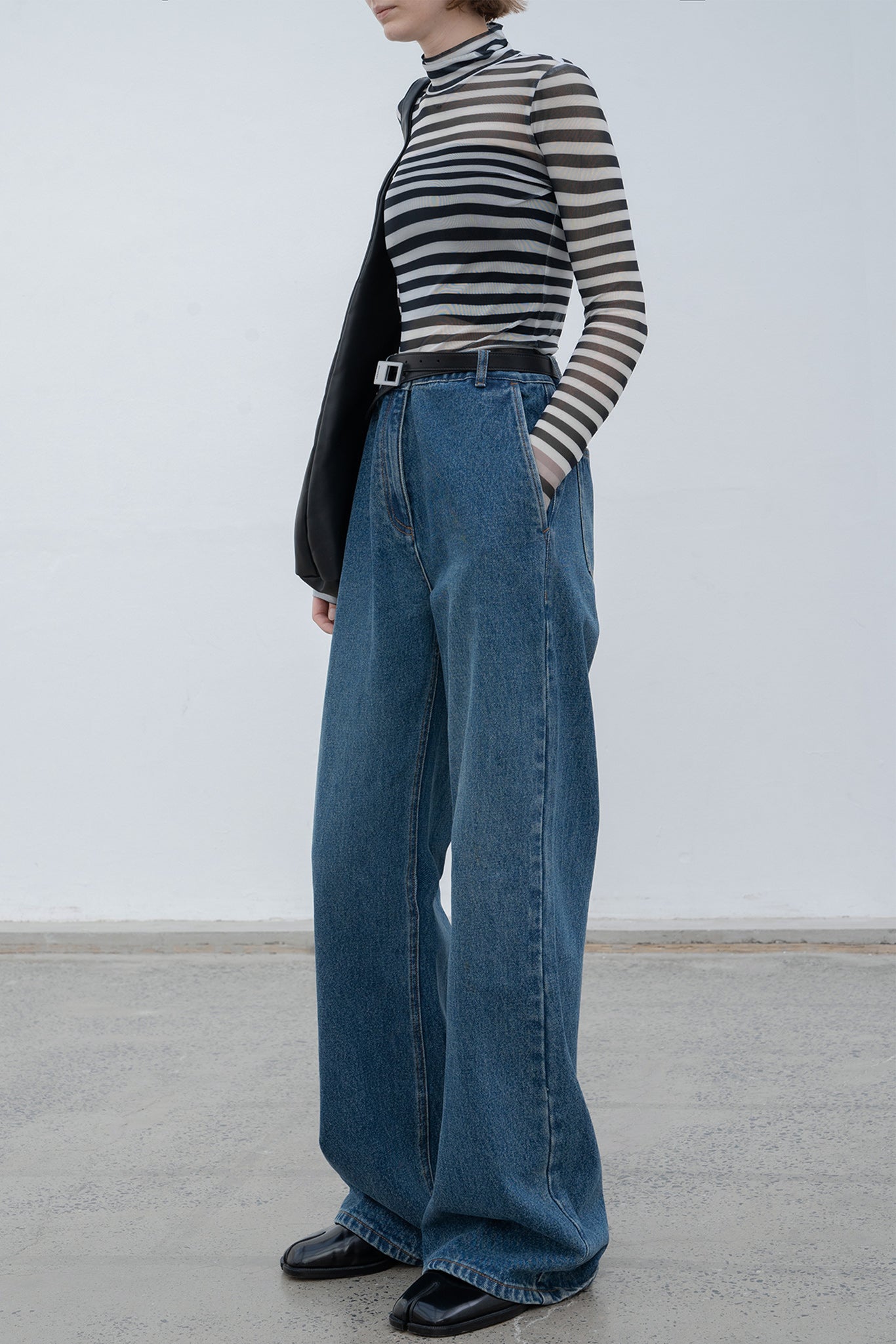 narrow wide straight denim pants