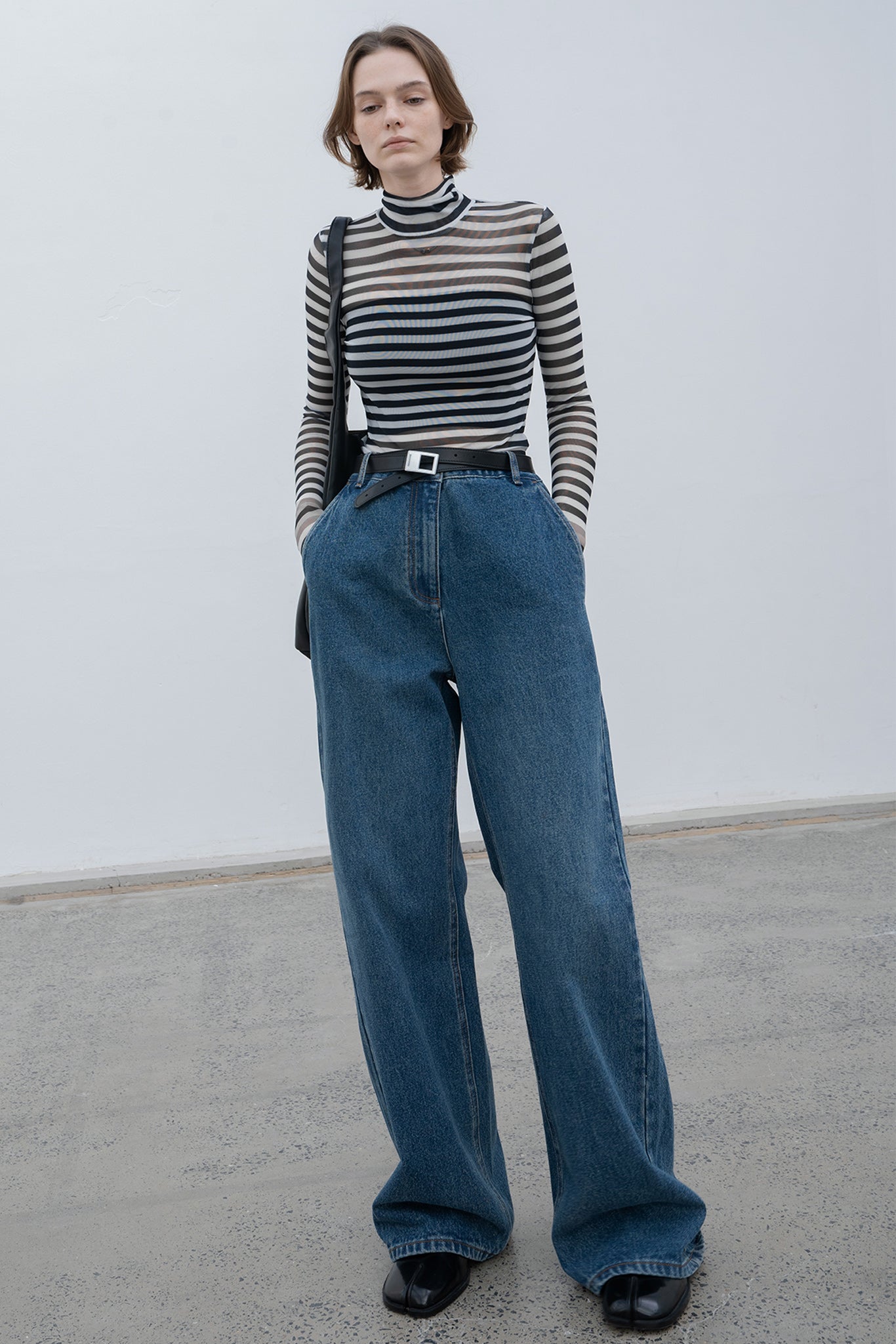 narrow wide straight denim pants