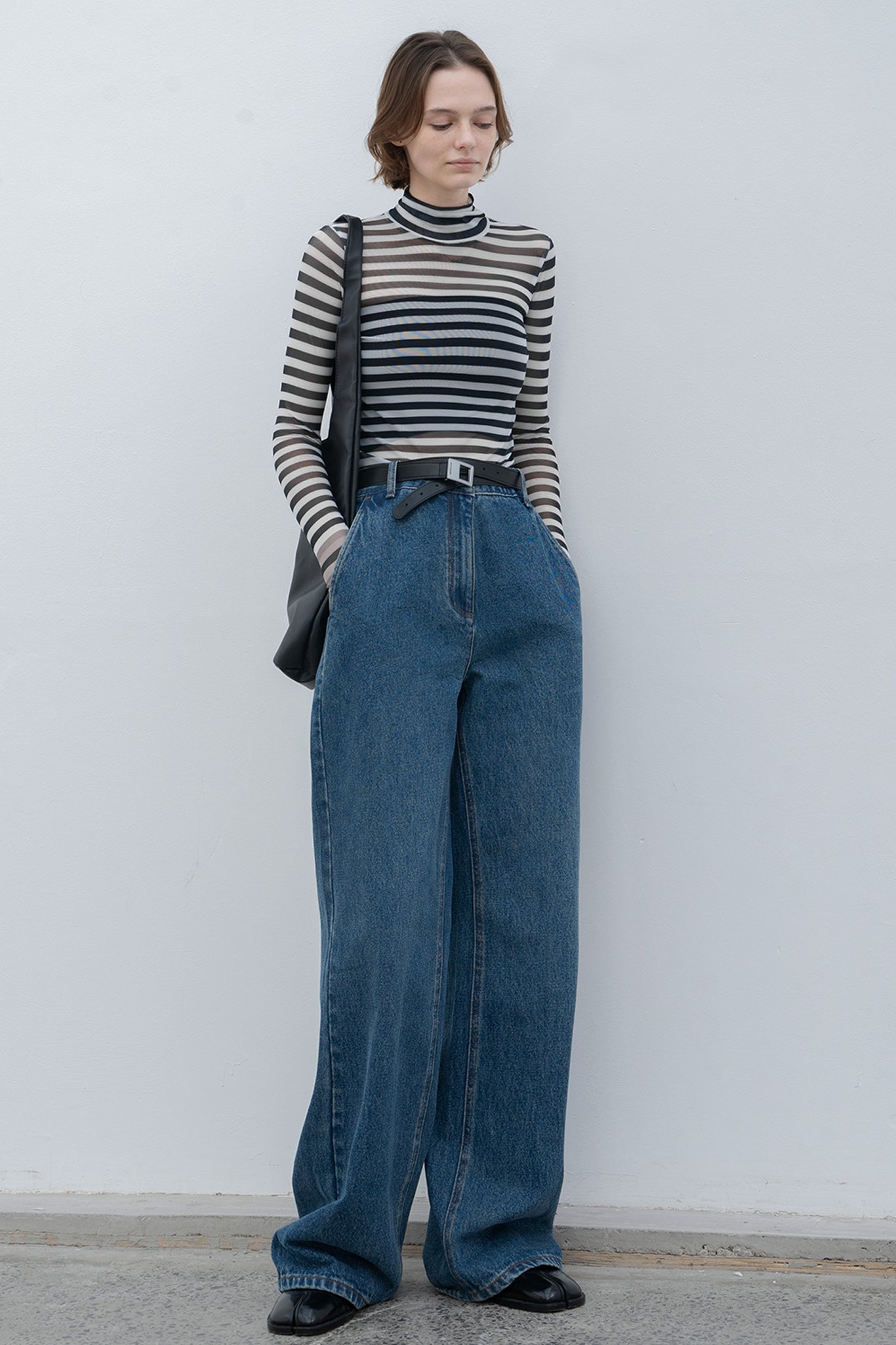 narrow wide straight denim pants