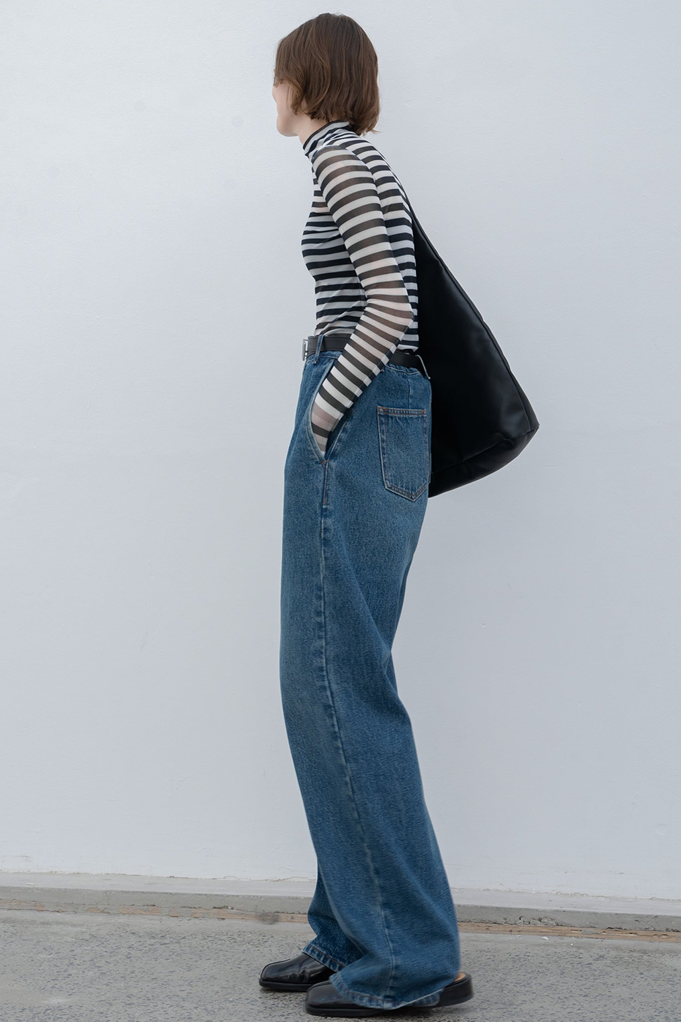 narrow wide straight denim pants