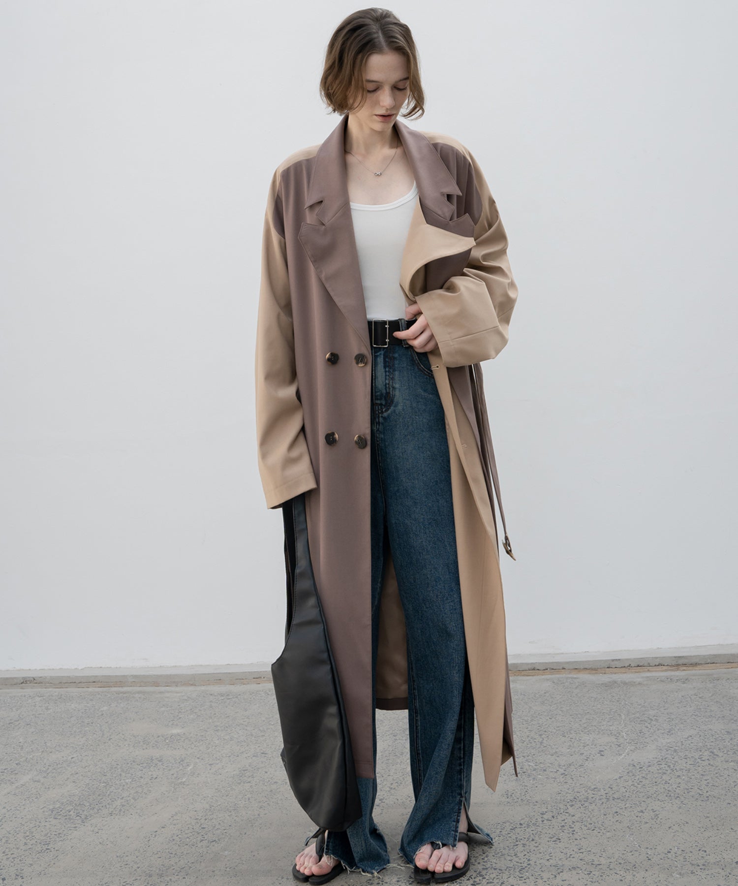 Layered Color Block Oversized Trench Coat