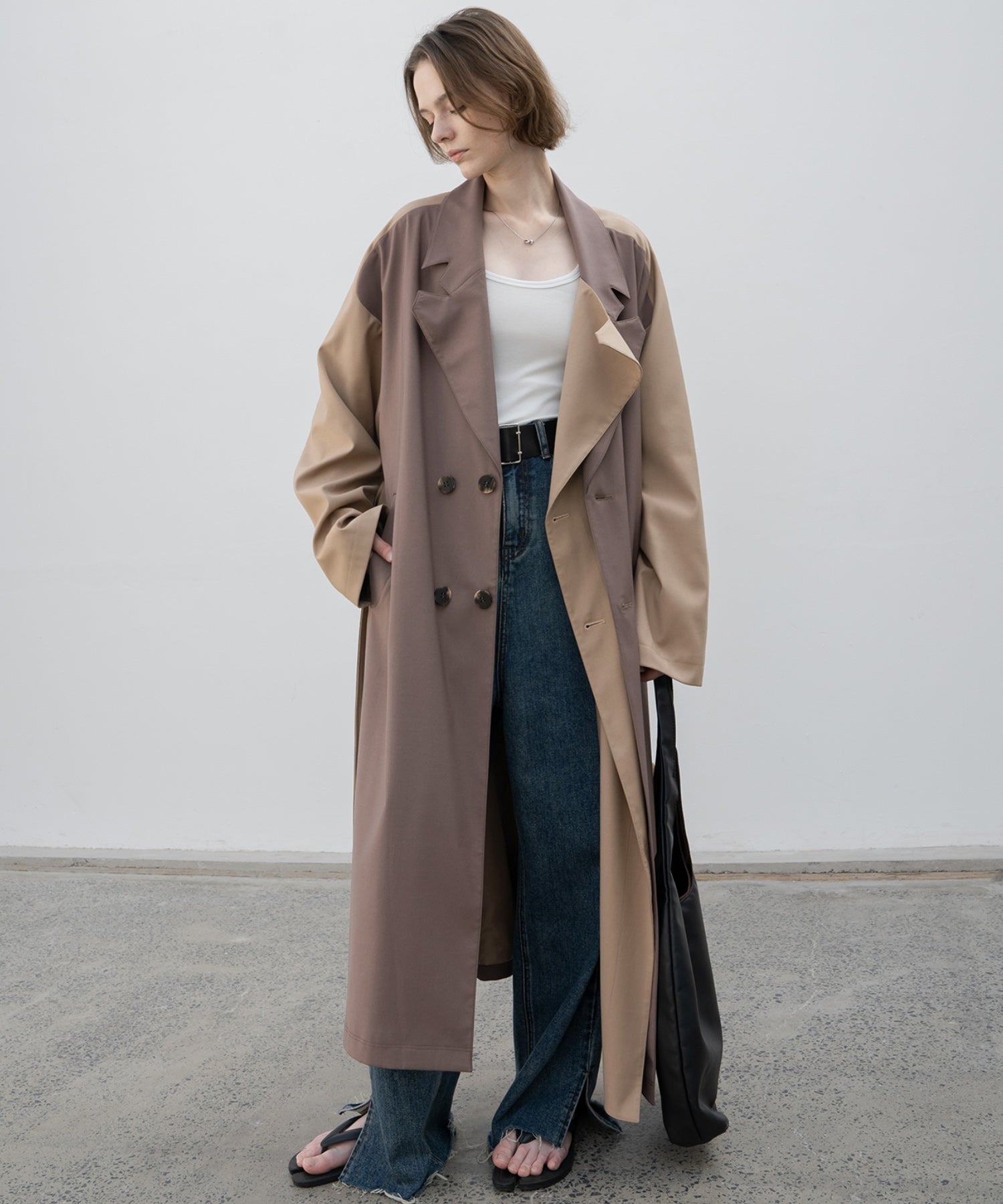 Layered Color Block Oversized Trench Coat