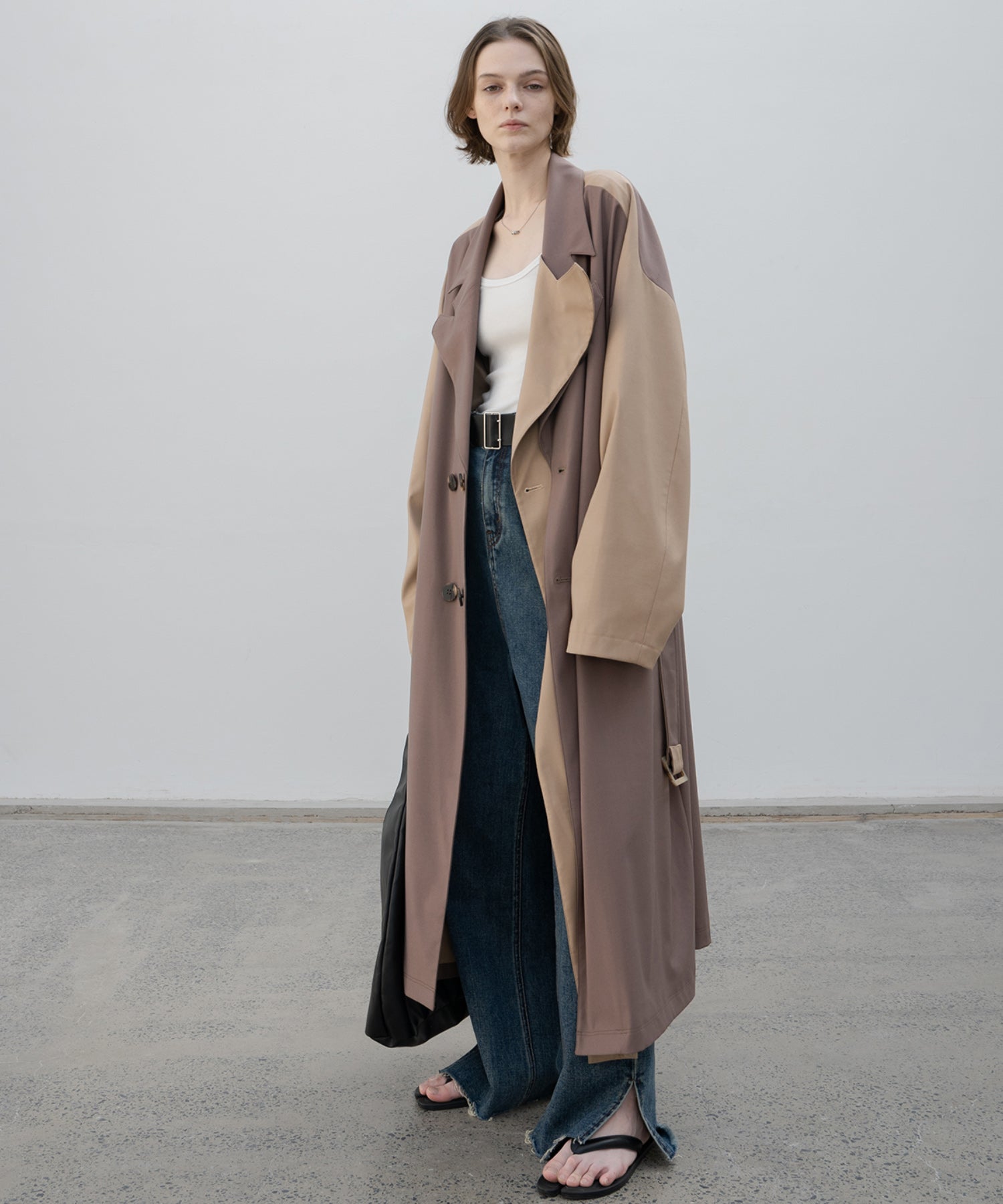 Layered Color Block Oversized Trench Coat