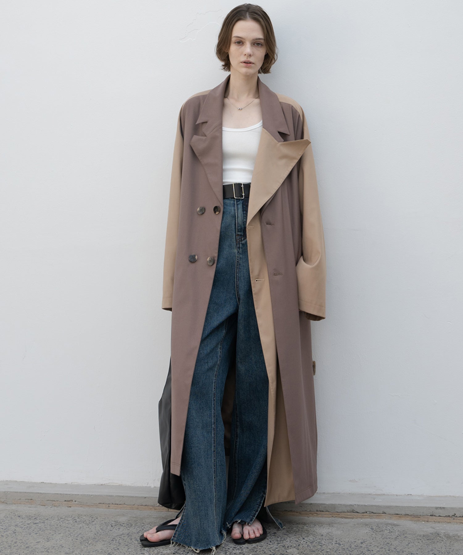 Layered Color Block Oversized Trench Coat