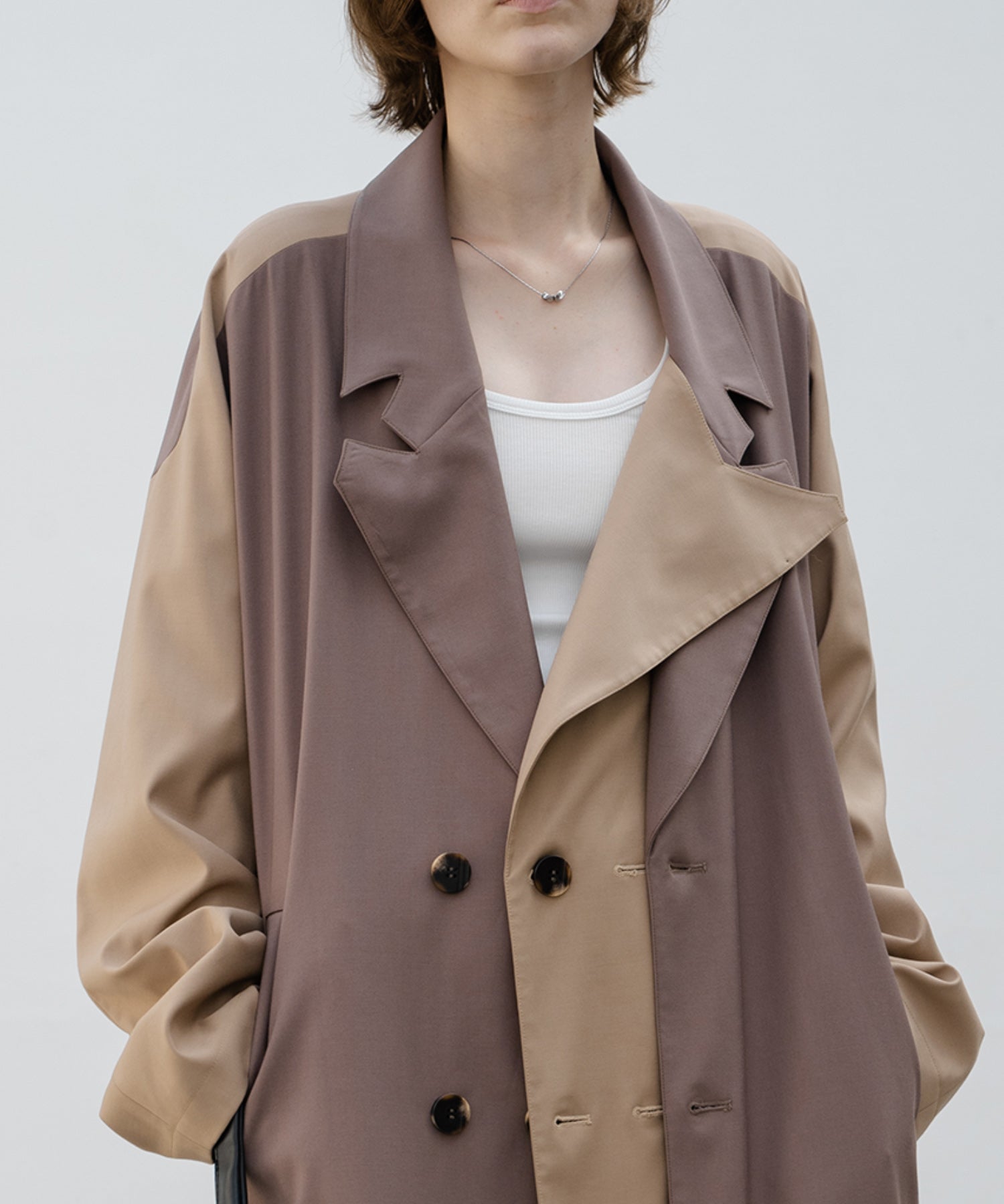 Layered Color Block Oversized Trench Coat