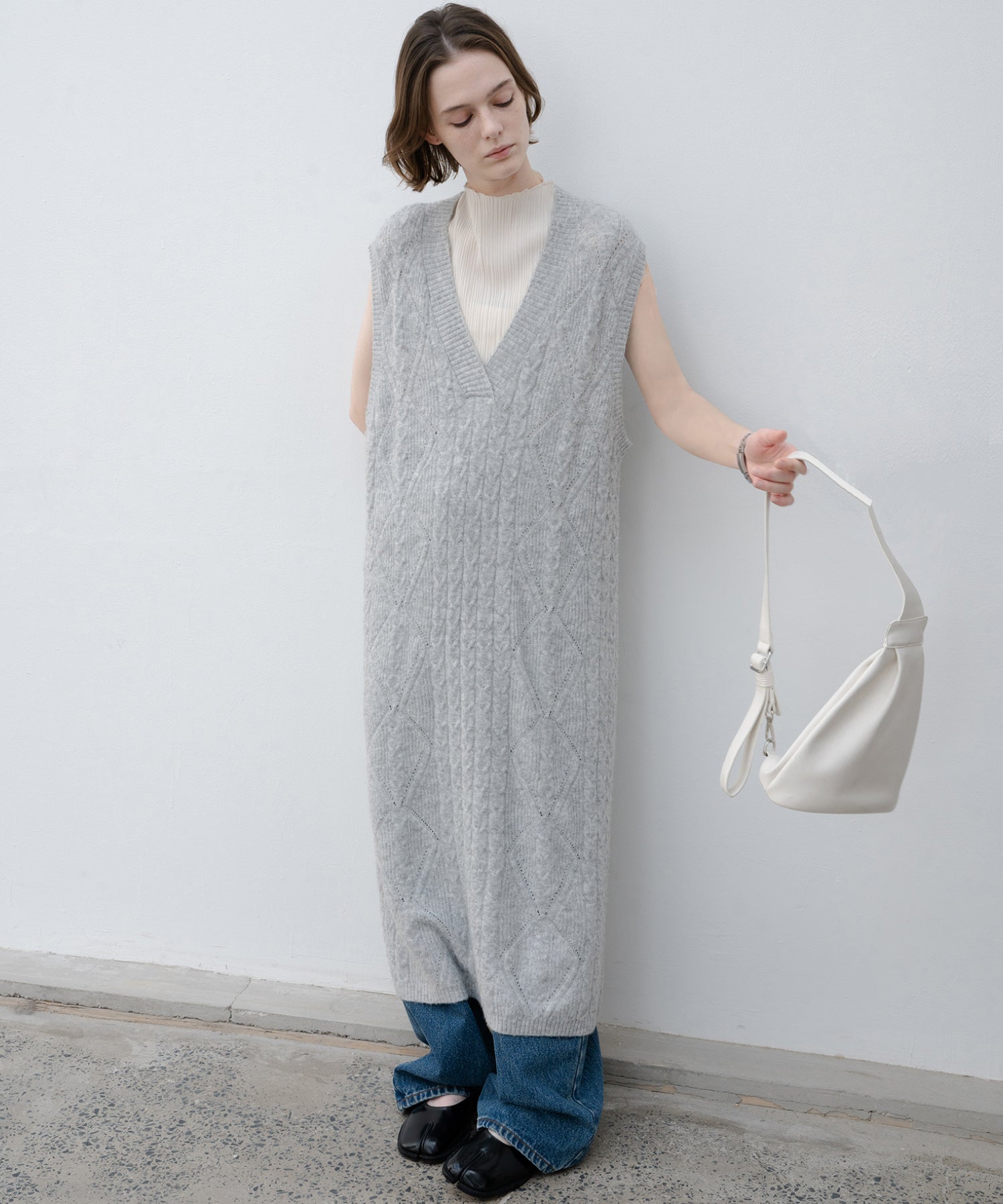 Back Open Cable Knit Long Vest Dress