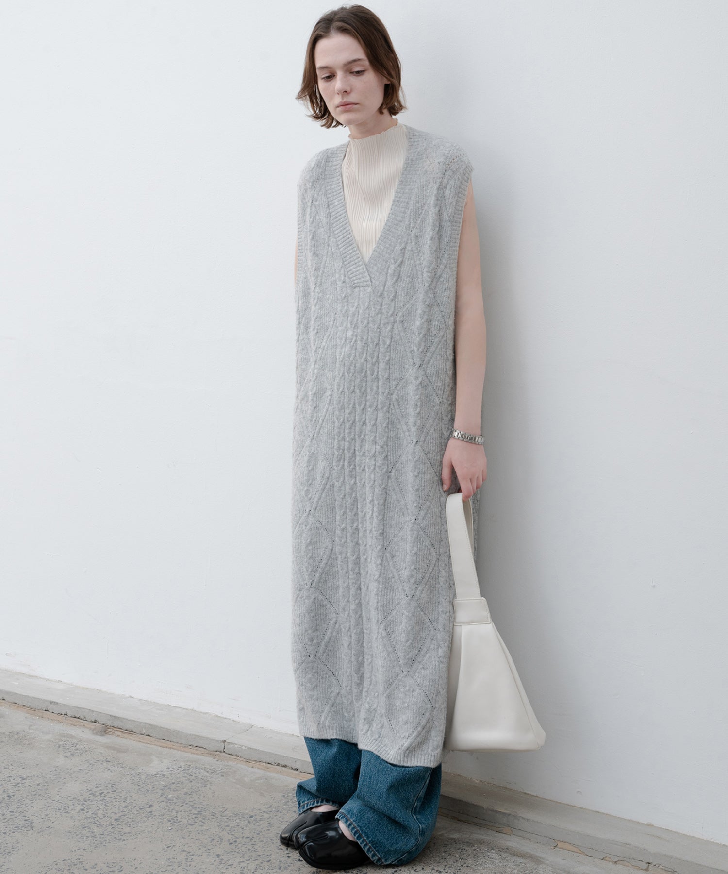 Back Open Cable Knit Long Vest Dress