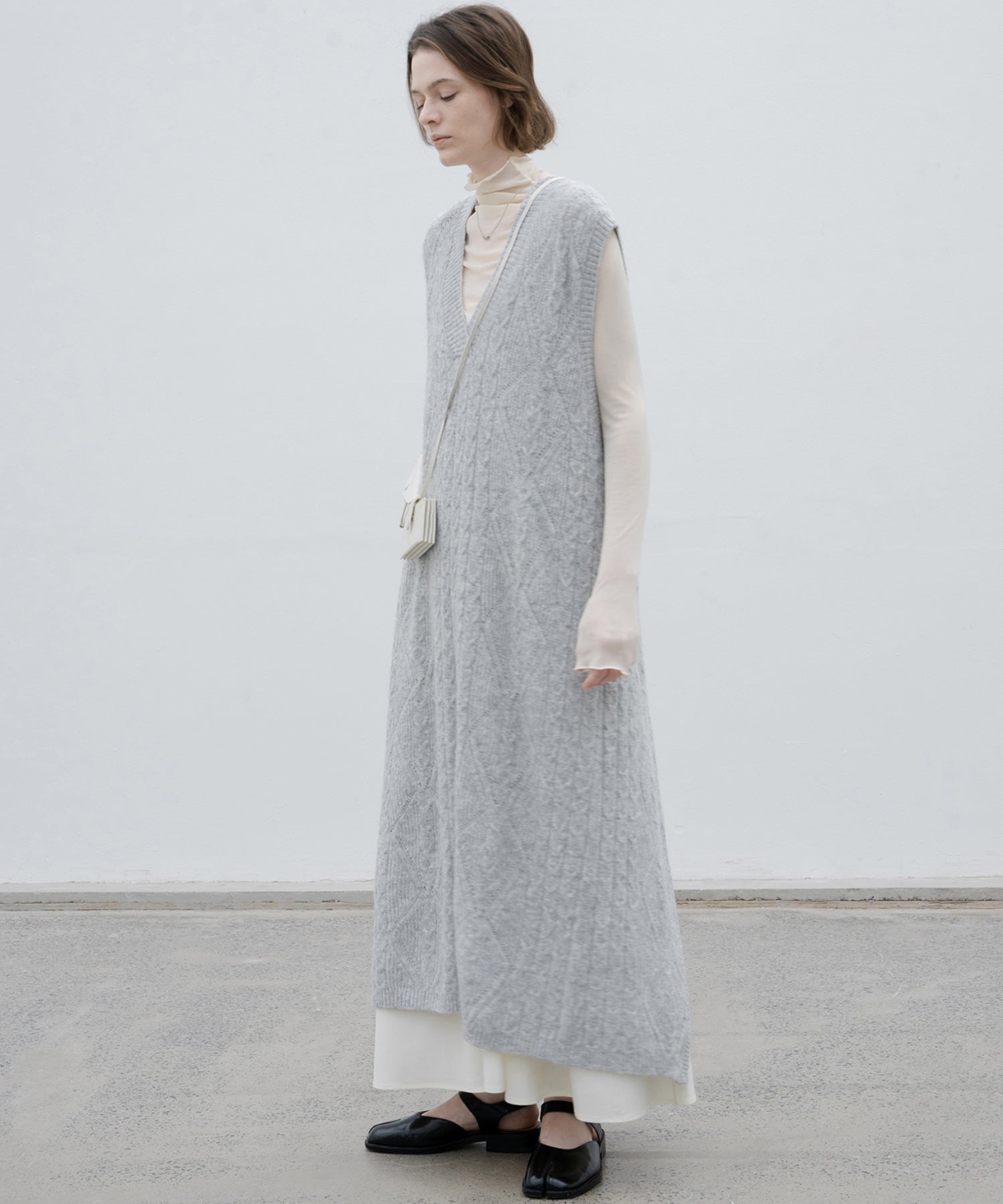 Back Open Cable Knit Long Vest Dress