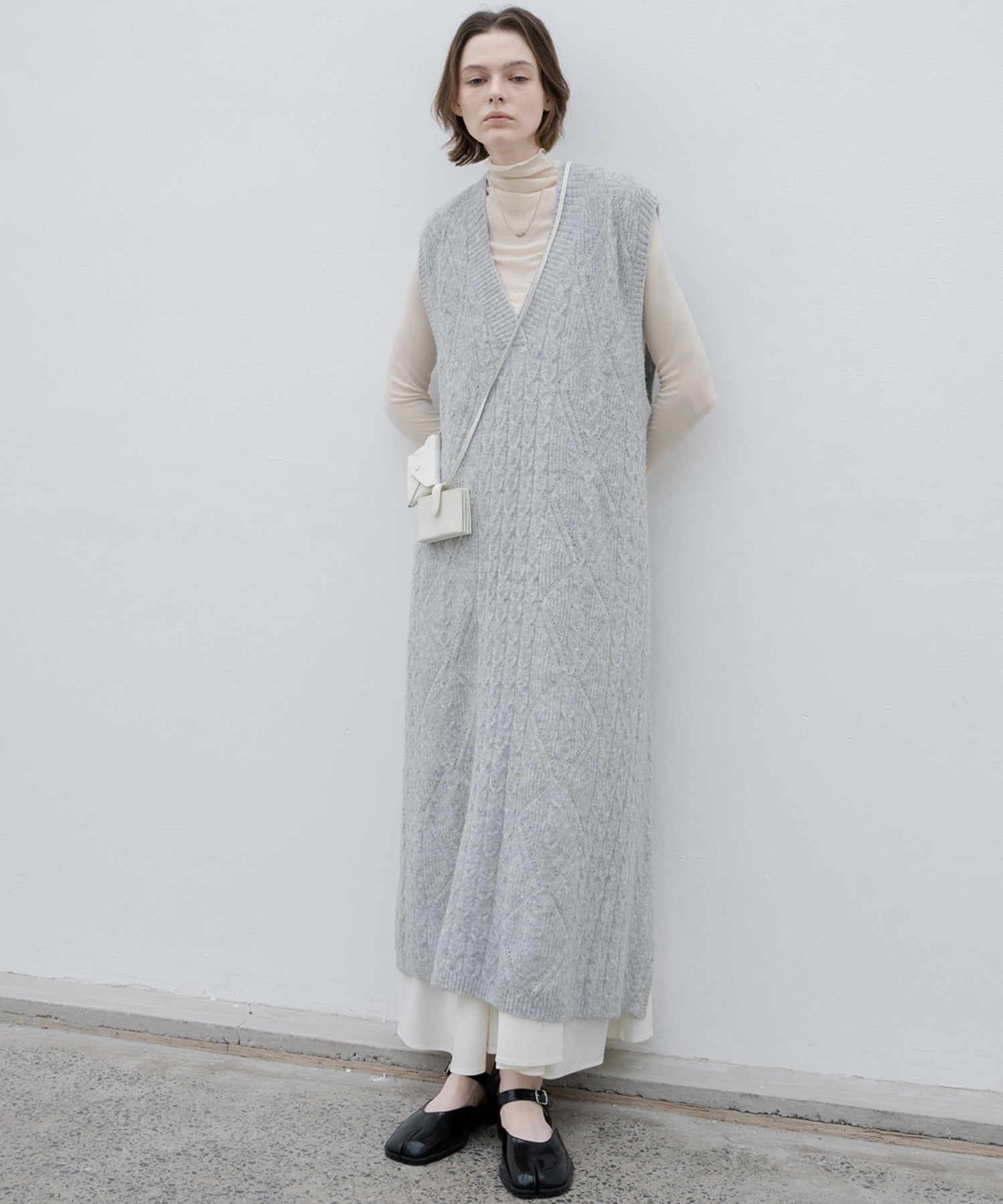 Back Open Cable Knit Long Vest Dress