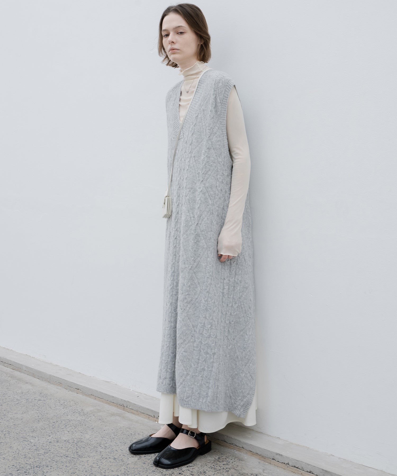 Back Open Cable Knit Long Vest Dress