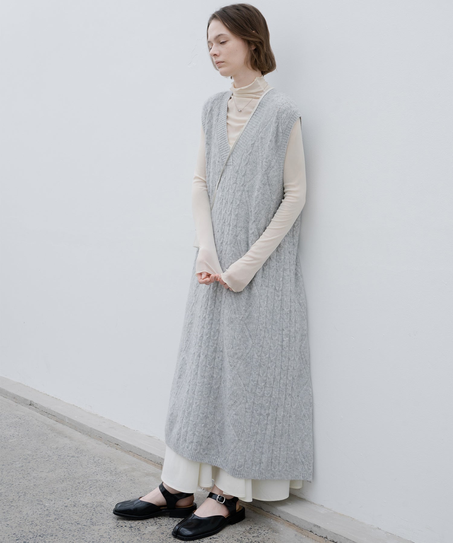 Back Open Cable Knit Long Vest Dress