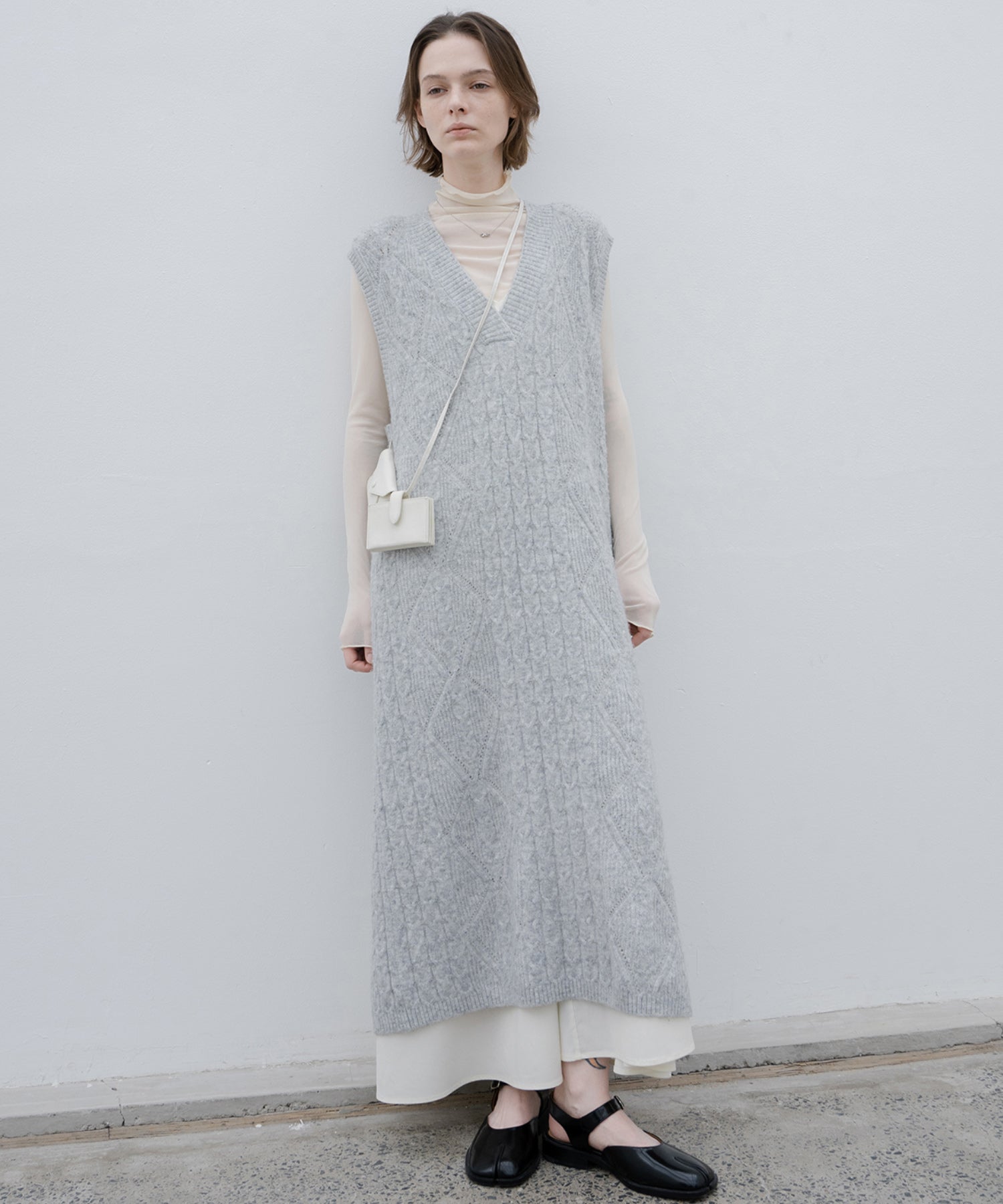 Back Open Cable Knit Long Vest Dress