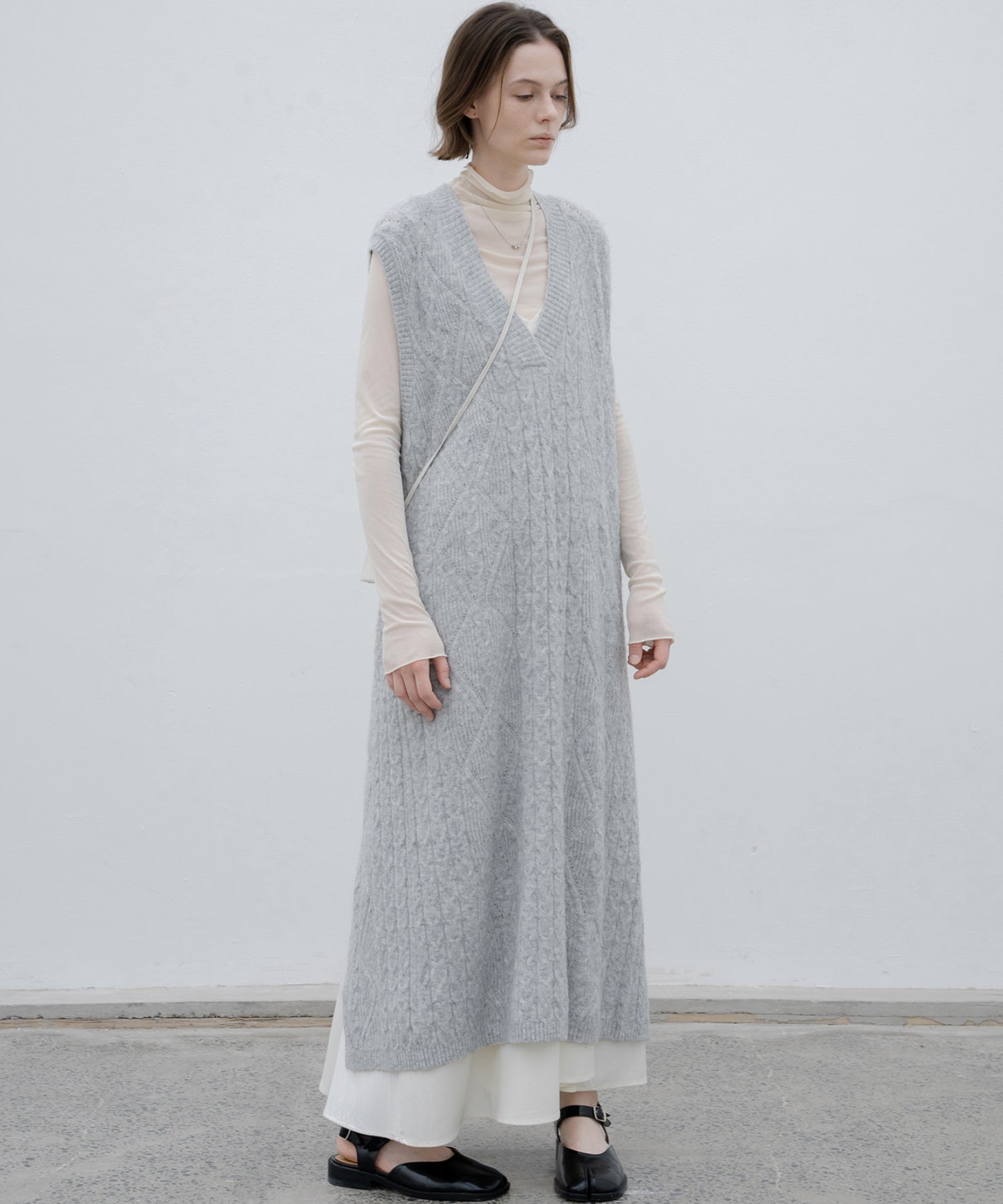 Back Open Cable Knit Long Vest Dress