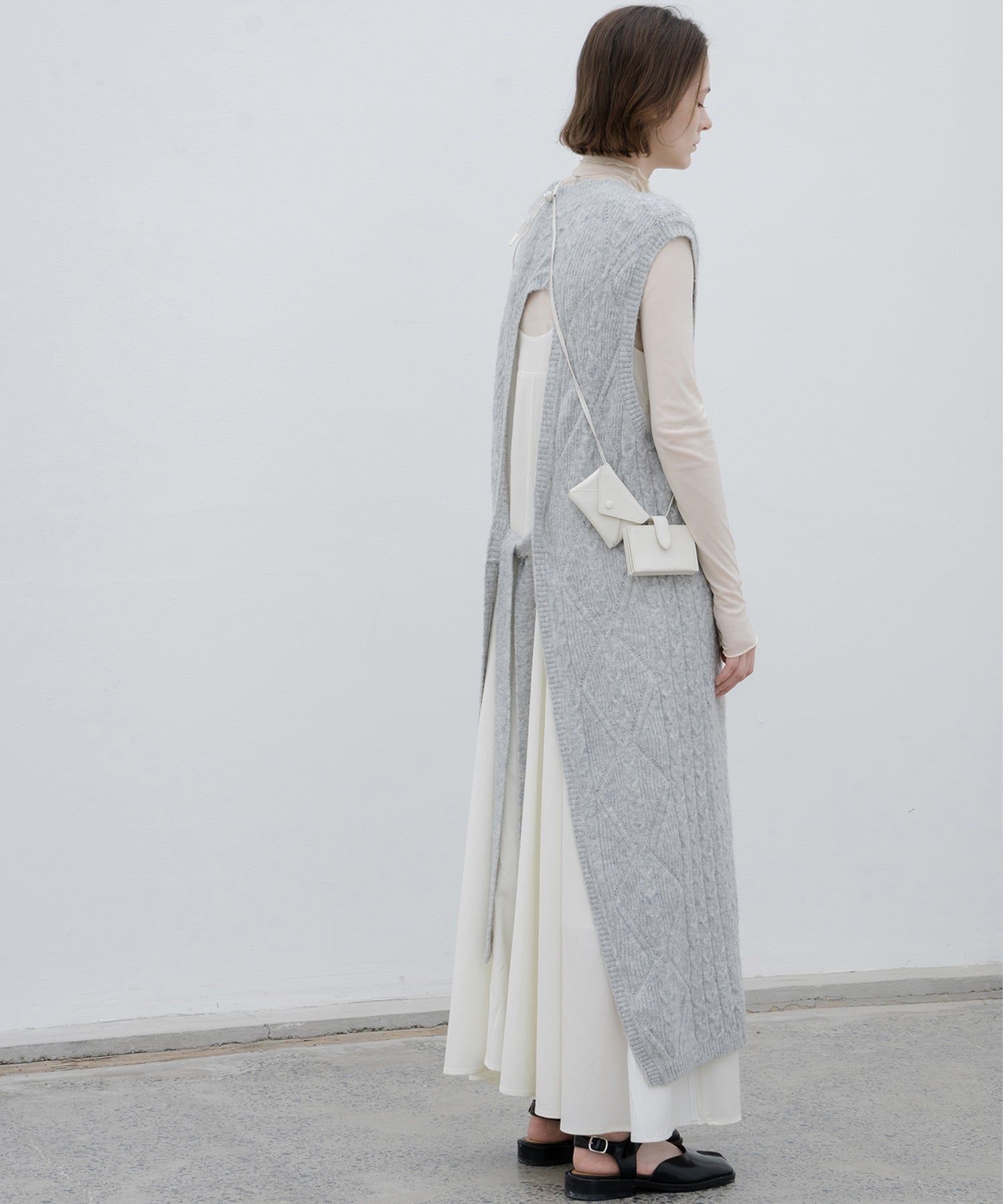 Back Open Cable Knit Long Vest Dress